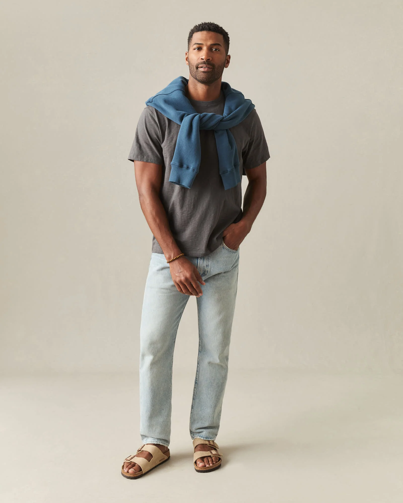 Men's Premium Slub Crew Tee - Grey Pinstripe - Image 5