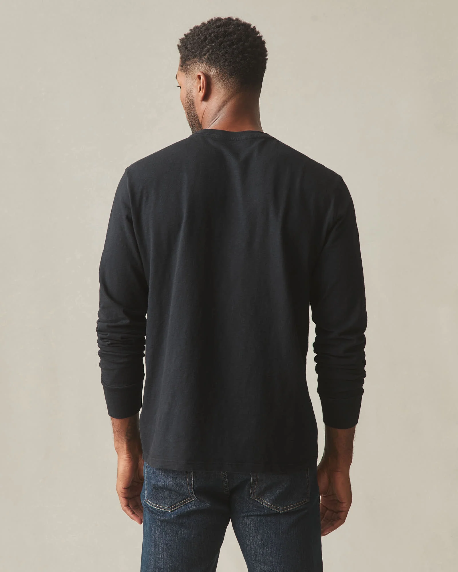 Men's Premium Slub Crew Tee Long Sleeve   - Black - Image 3