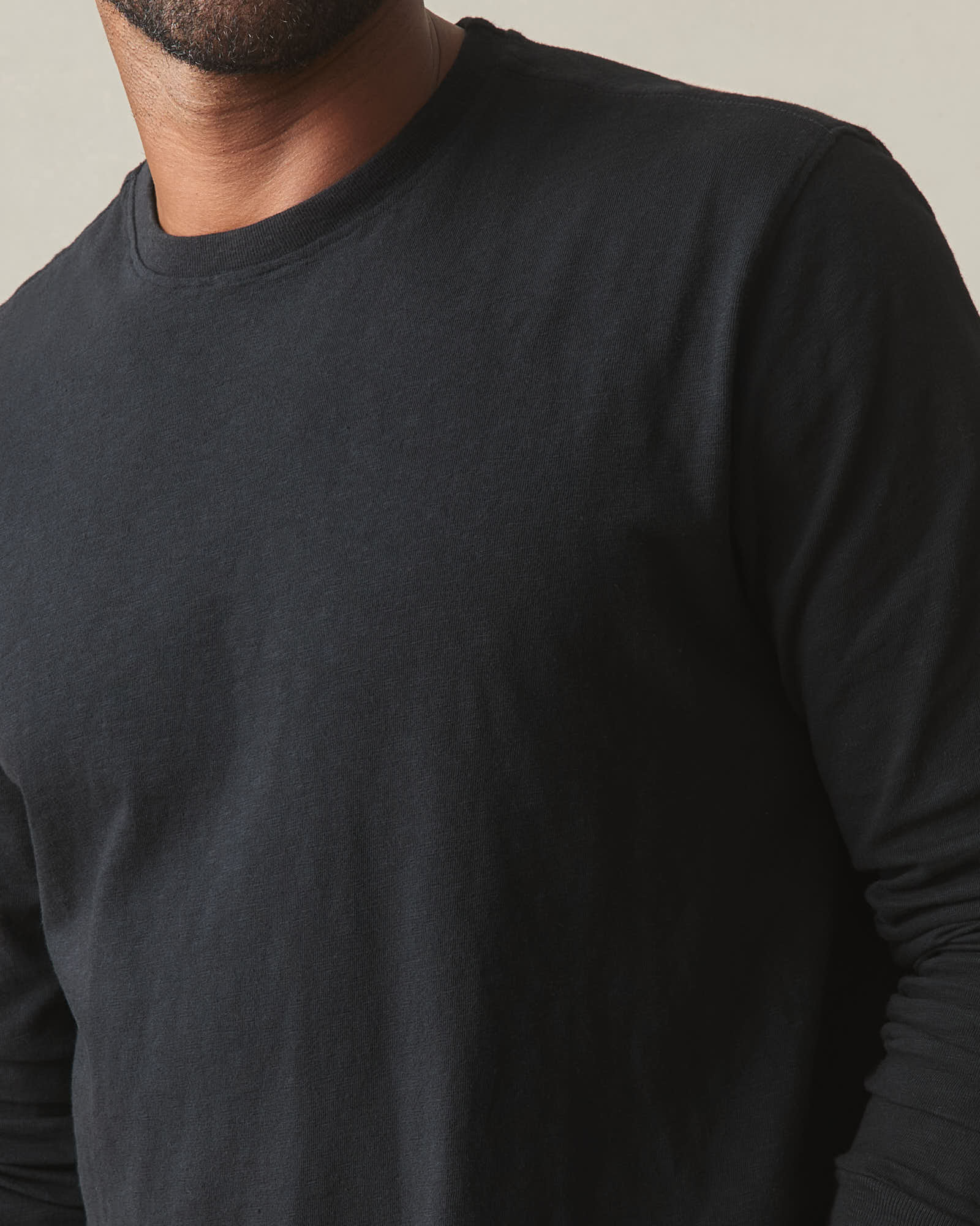 Men's Premium Slub Crew Tee Long Sleeve   - Black - Image 4
