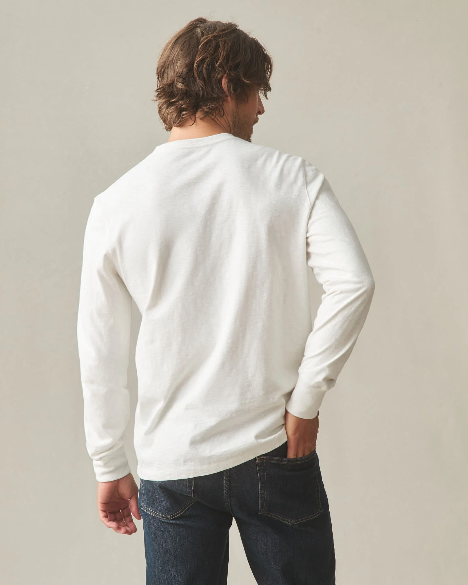 Men's Premium Slub Long Sleeve Crew Tee  - Bone - Image 5