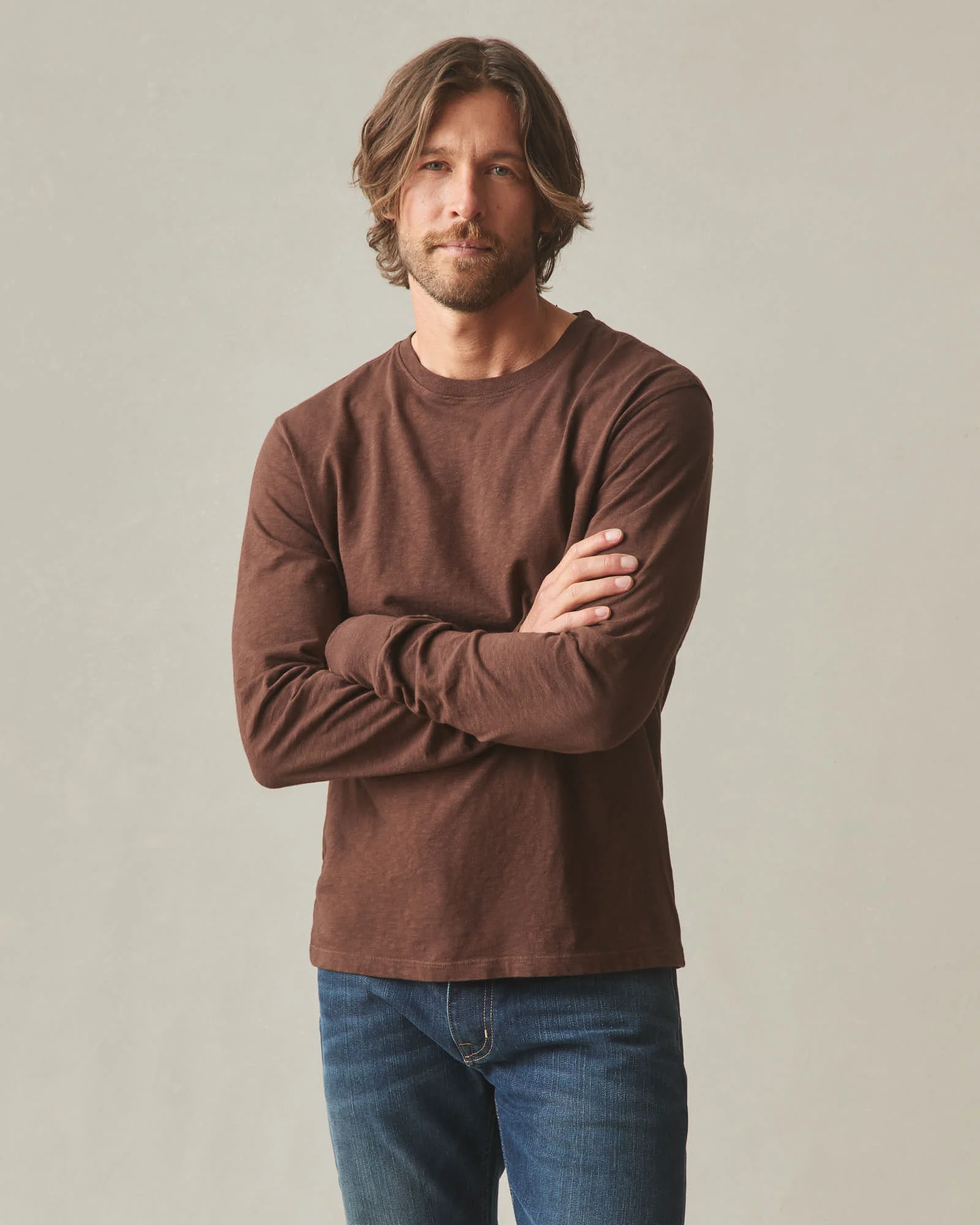 Men's Premium Slub Crew Tee Long Sleeve - Chicory Coffee - Image 2