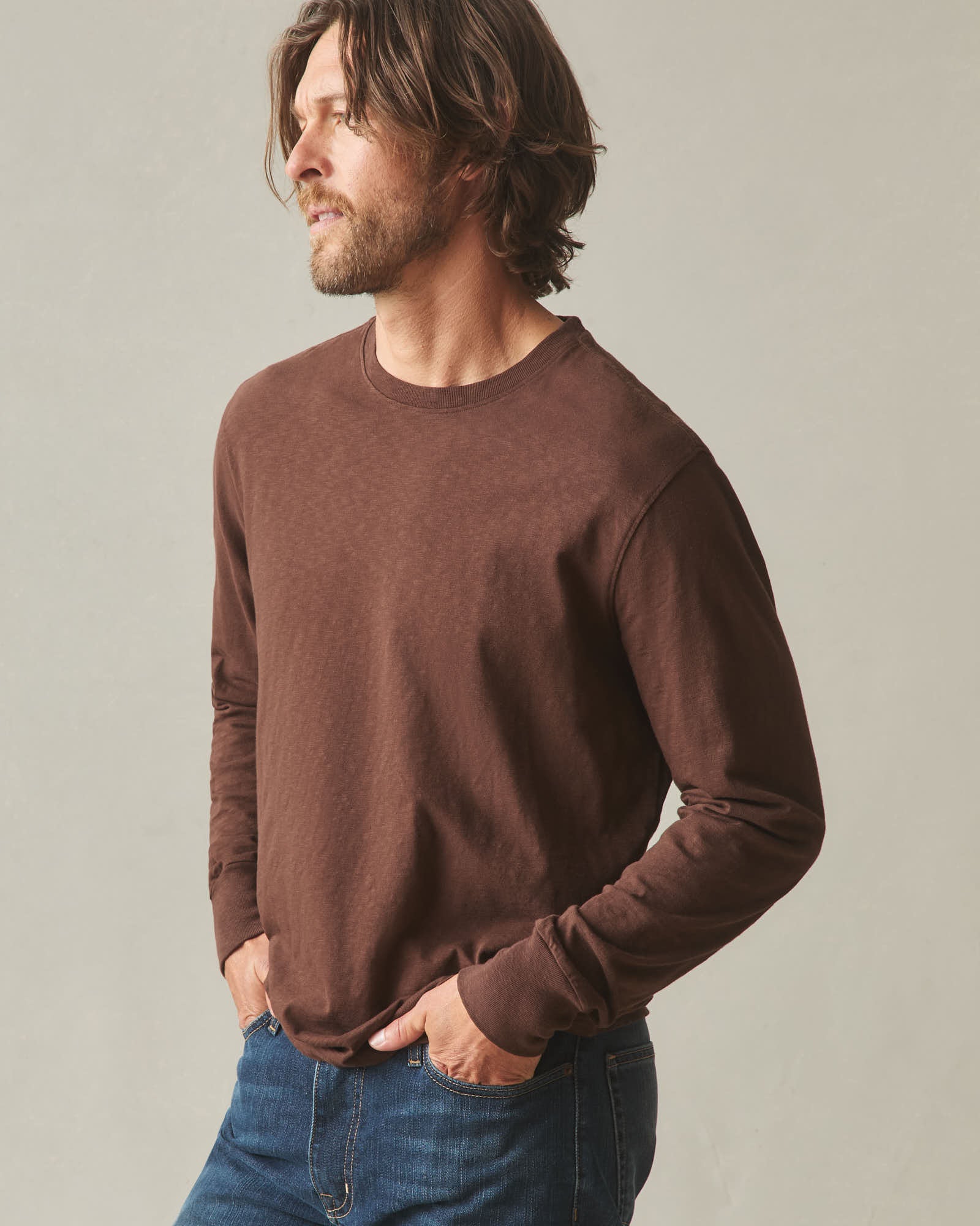 Men's Premium Slub Crew Tee Long Sleeve - Chicory Coffee - Image 3