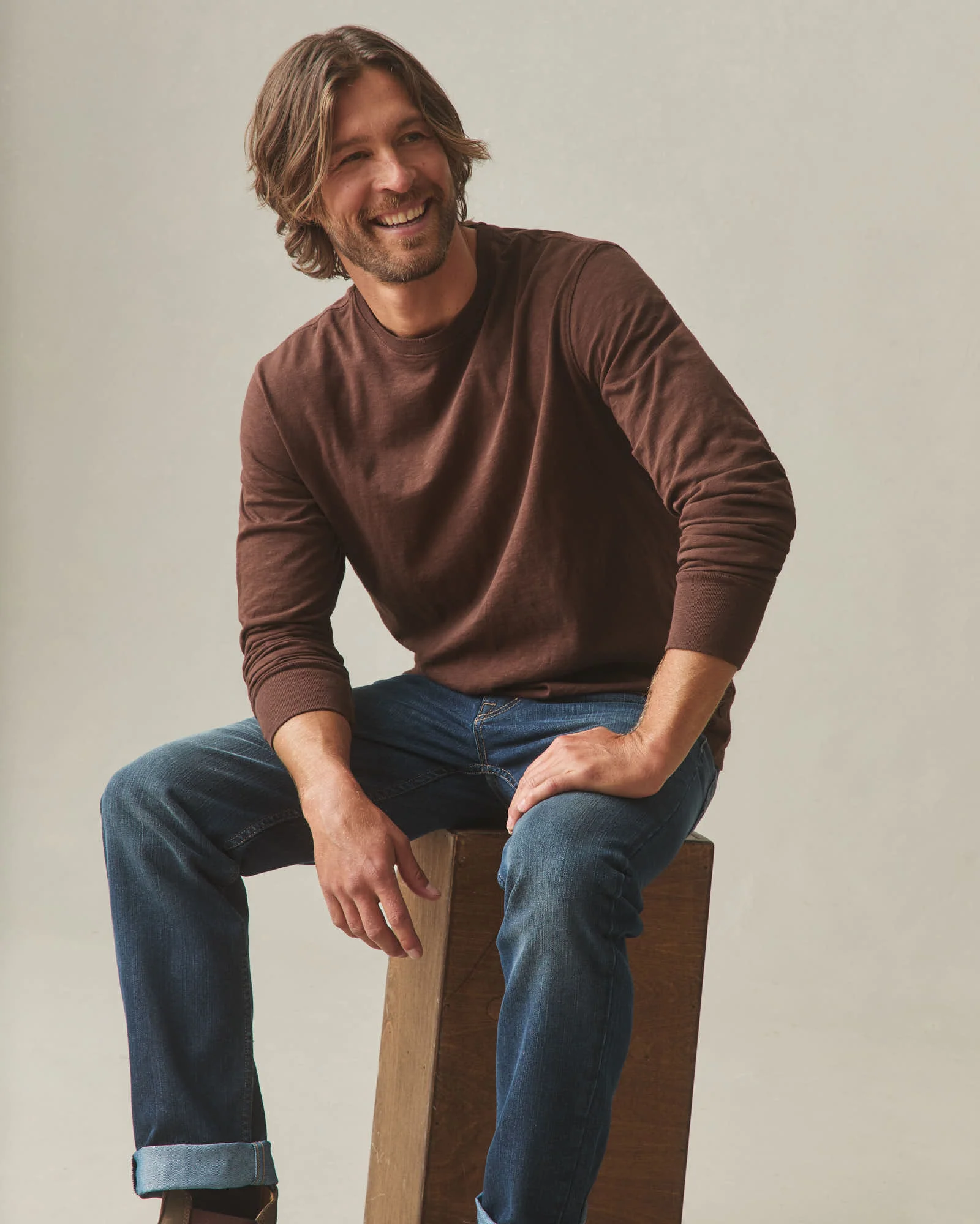 Men's Premium Slub Crew Tee Long Sleeve - Chicory Coffee - Image 7