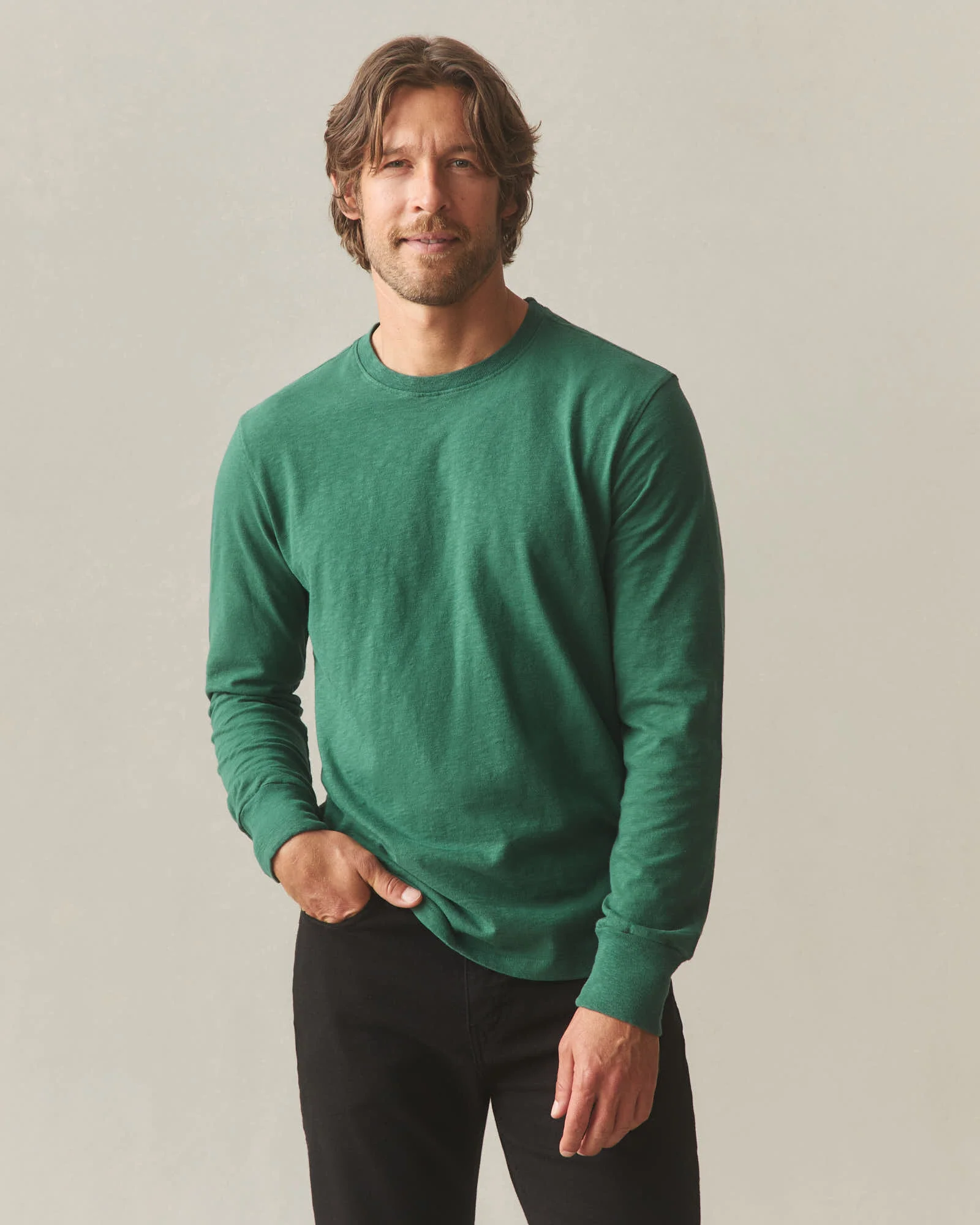 Men's Premium Slub Crew Tee Long Sleeve - Hunter Green - Image 2