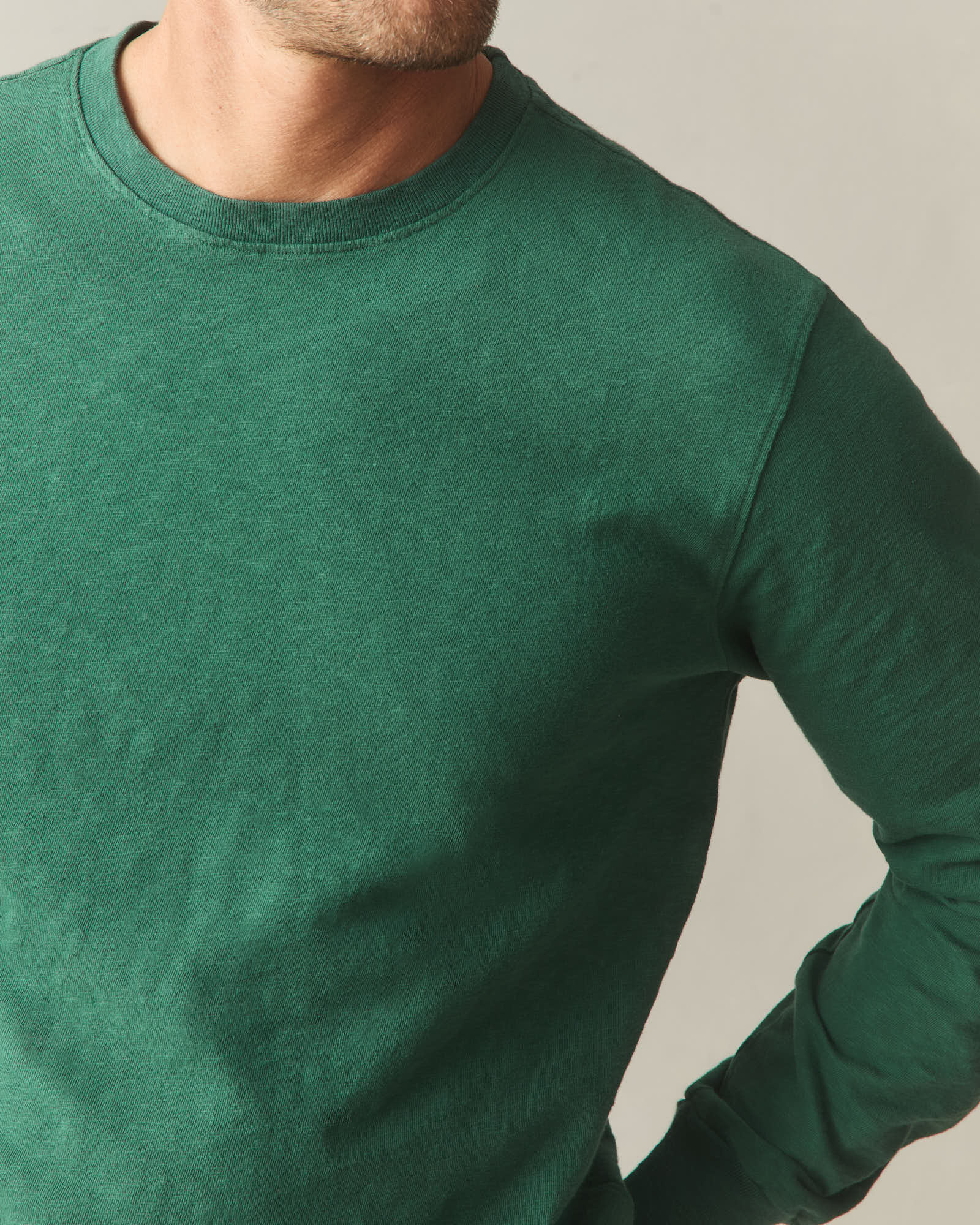 Men's Premium Slub Crew Tee Long Sleeve - Hunter Green - Image 4