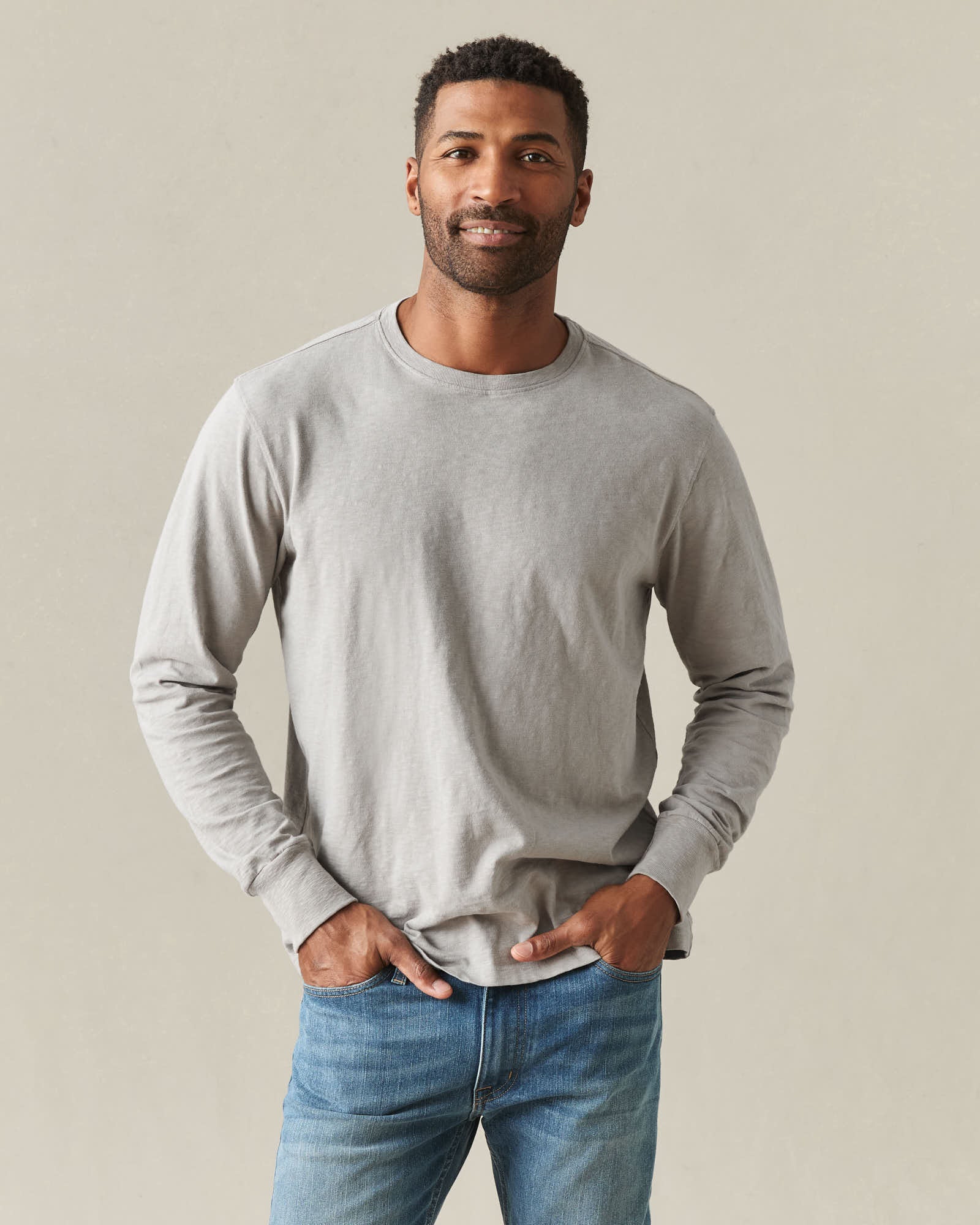 Men's Premium Slub Crew Tee Long Sleeve - Morning Dove - Image 2