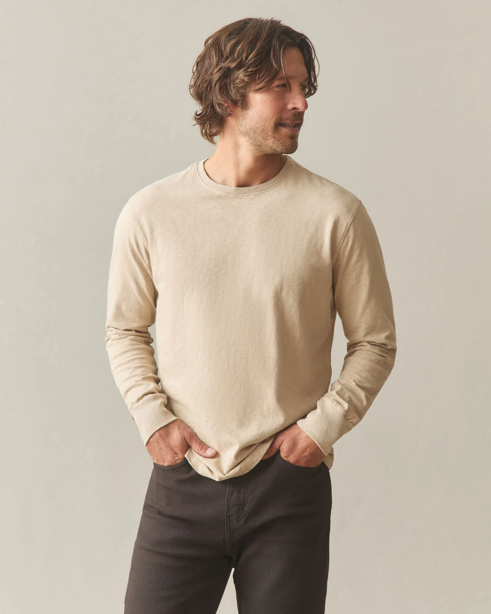 Men's Premium Slub Crew Tee Long Sleeve - White Pepper - Image 2