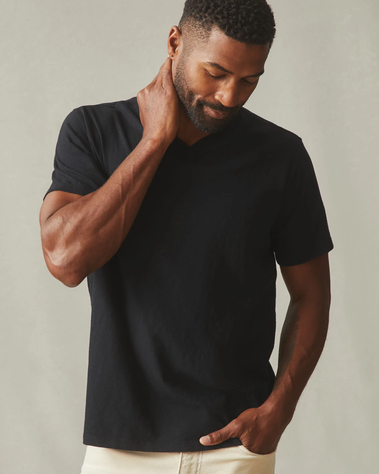 Men's Premium Slub V-Neck Tee - Black - Image 3