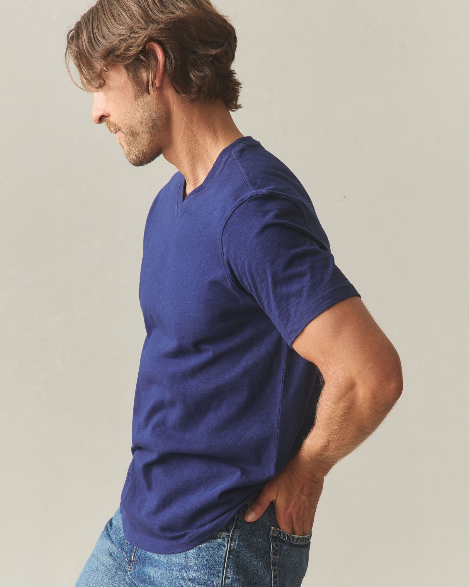 Men's Premium Slub V-Neck Tee - Blueprint - Image 3