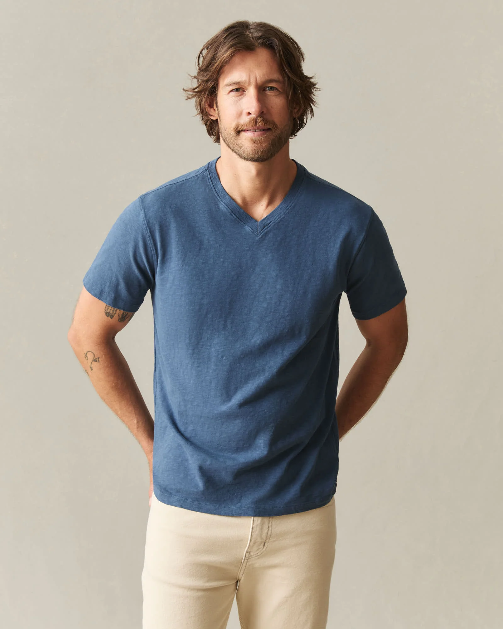 Men's Premium Slub V-Neck Tee - Dark Denim - Image 2