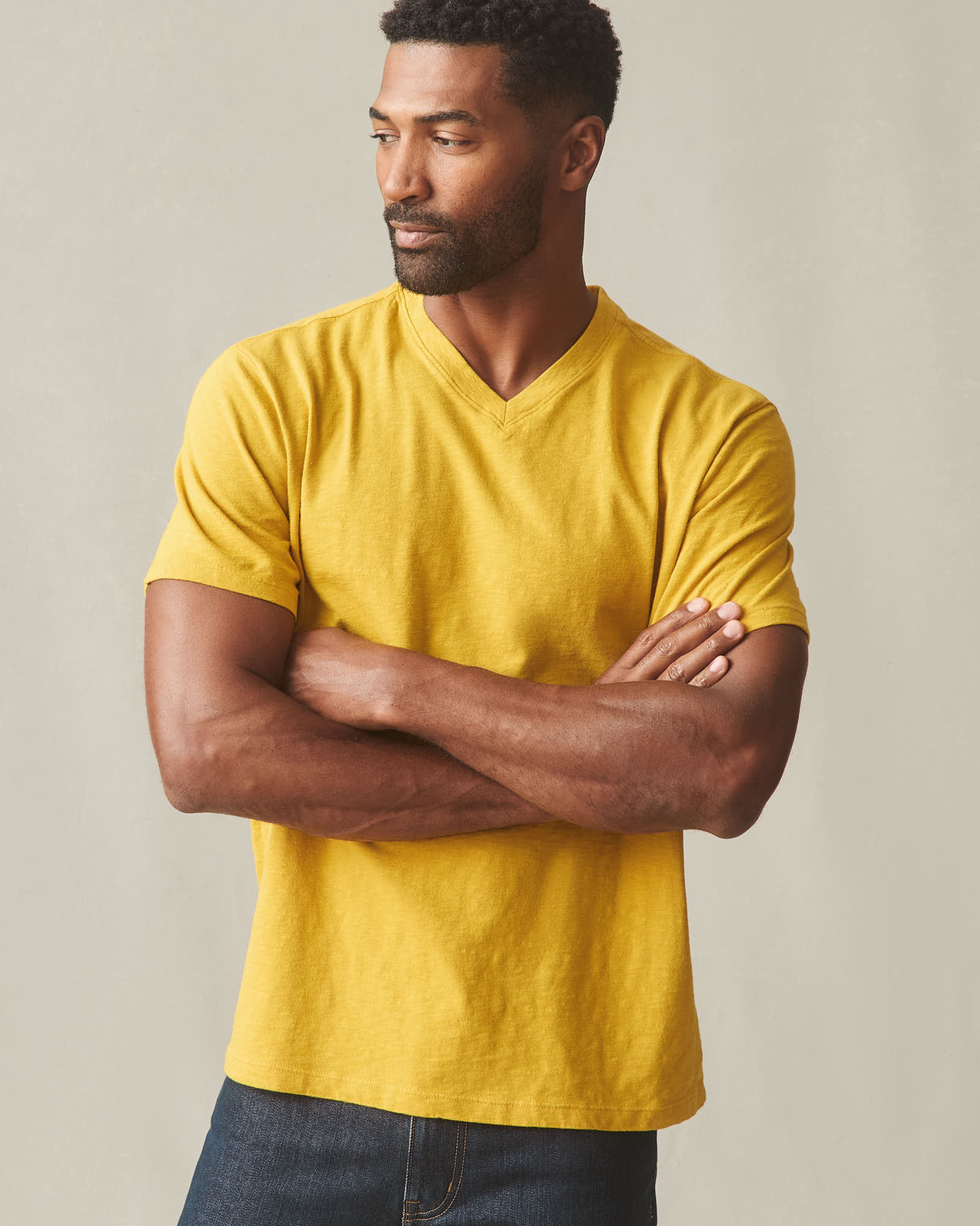 Men's Premium Slub V-Neck Tee - Nugget Gold - Image 3