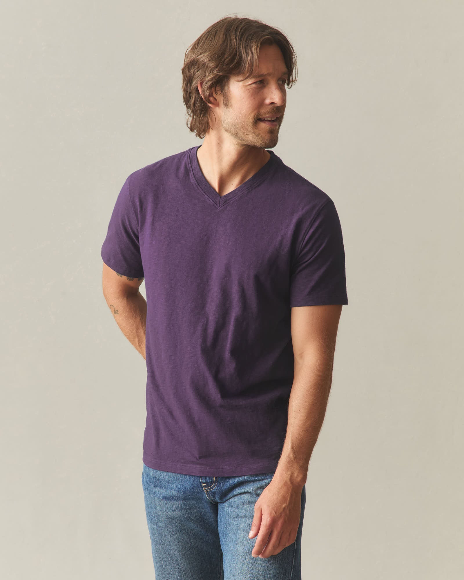 Men's Premium Slub V-Neck Tee - Shadow Purple - Image 2