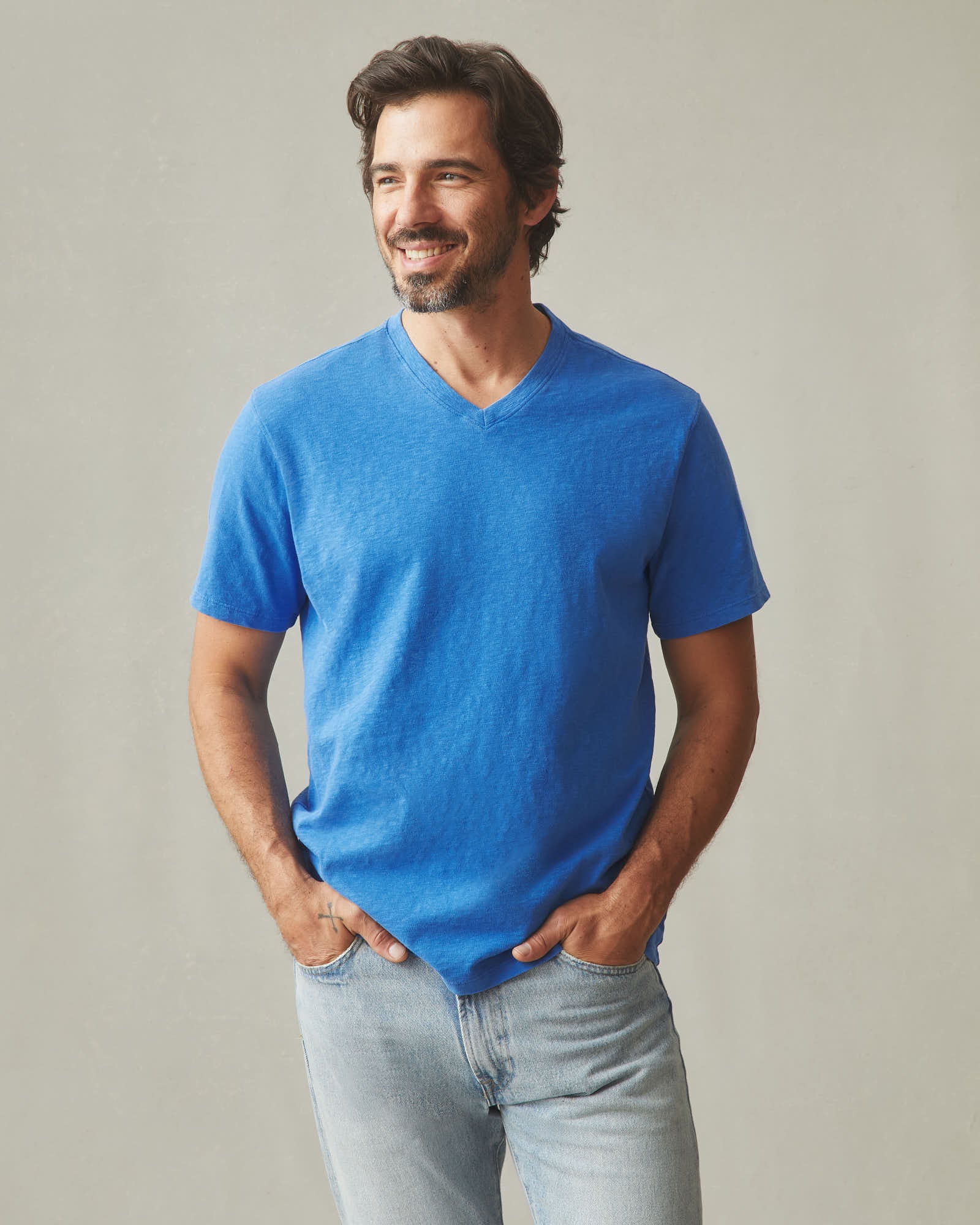 Men's Premium Slub V-Neck Tee - Strong Blue - Image 2