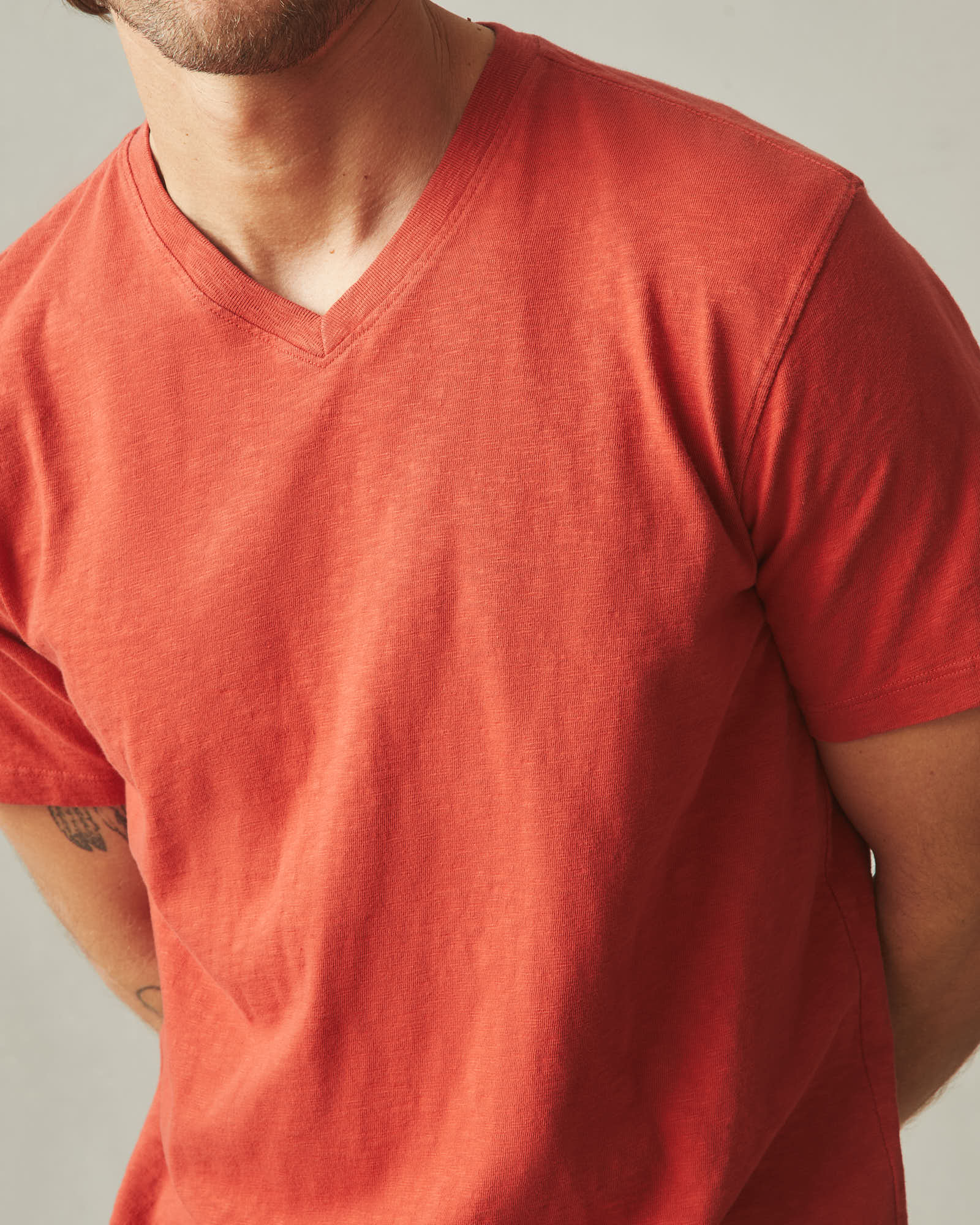 Men's Premium Slub V-Neck Tee - Tiger Lily - Image 4