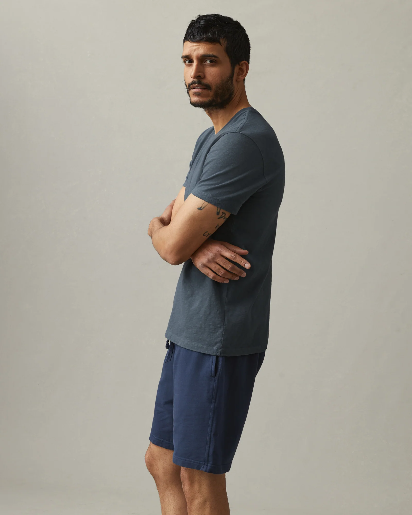 Men's Premium Slub V-Neck Tee - Vintage Indigo - Image 2