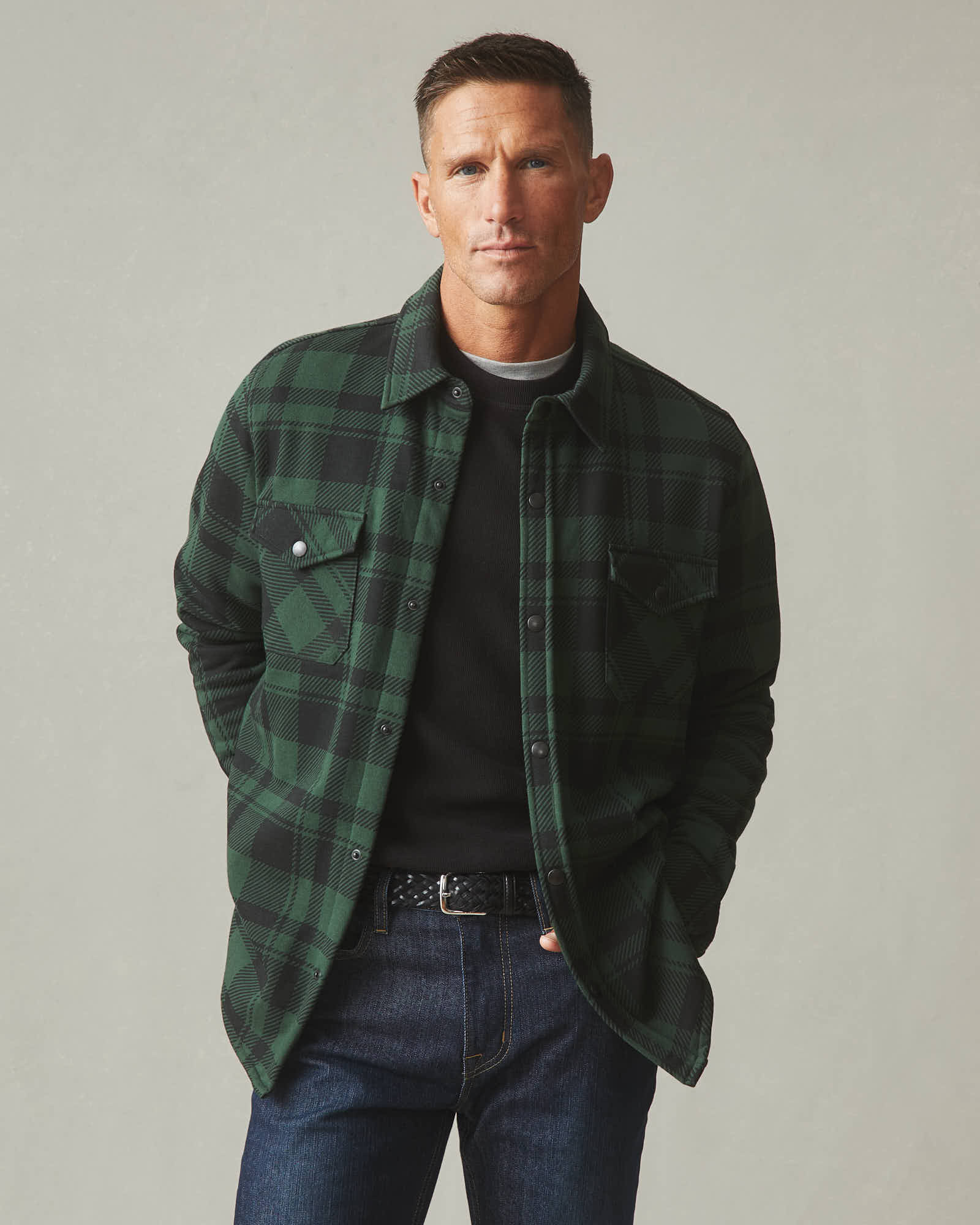 Unisex Redwood Fleece Overshirt - Green Moss Plaid - Image 2