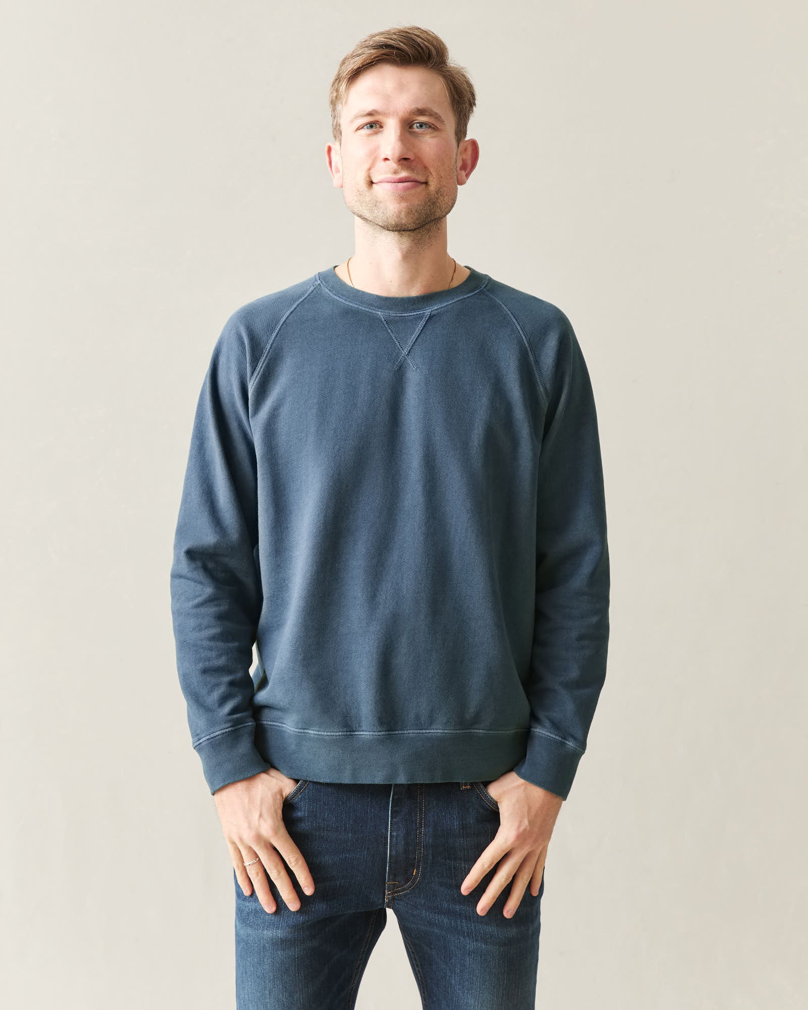 Men's Relaxed French Terry Crew - Blue Stream - Image 2