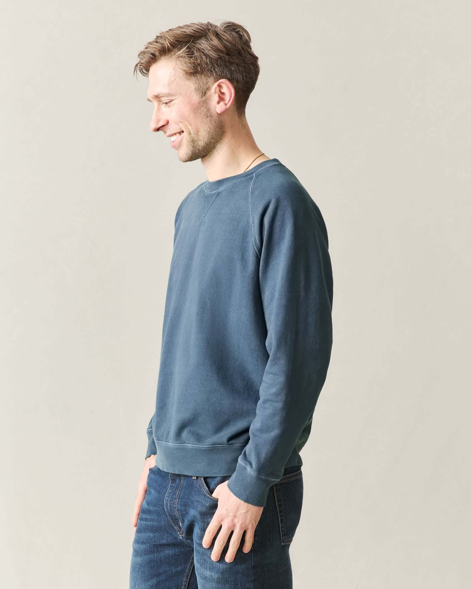 Men's Relaxed French Terry Crew - Blue Stream - Image 3