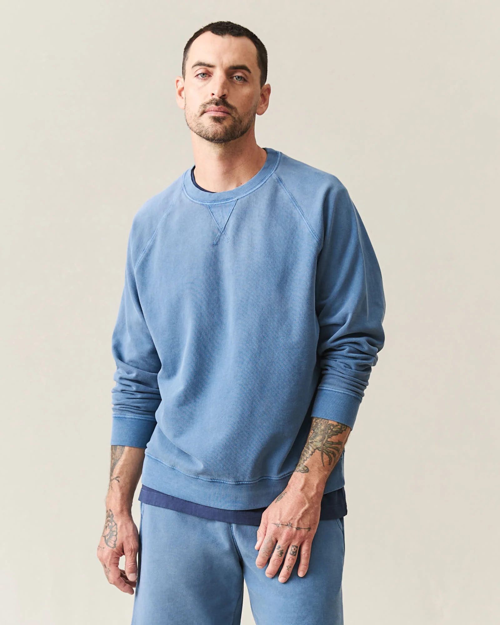 Men's Relaxed French Terry Crew - Ensign Blue - Image 2