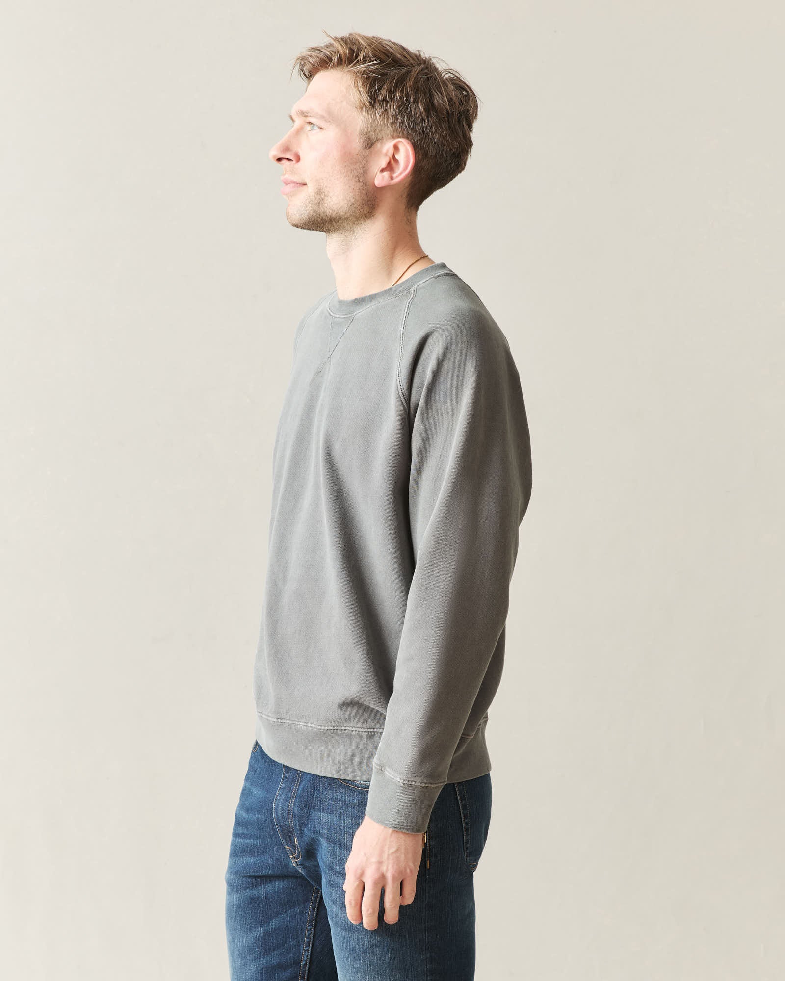 Men's Relaxed French Terry Crew - Poppyseed - Image 3