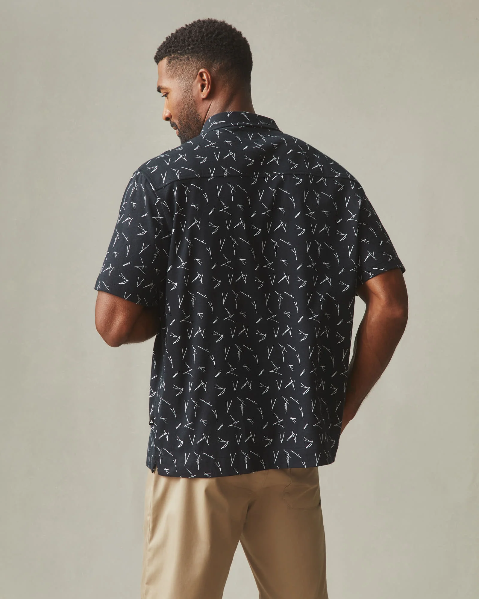 Men's Resort Shirt - Black White Print - Image 3