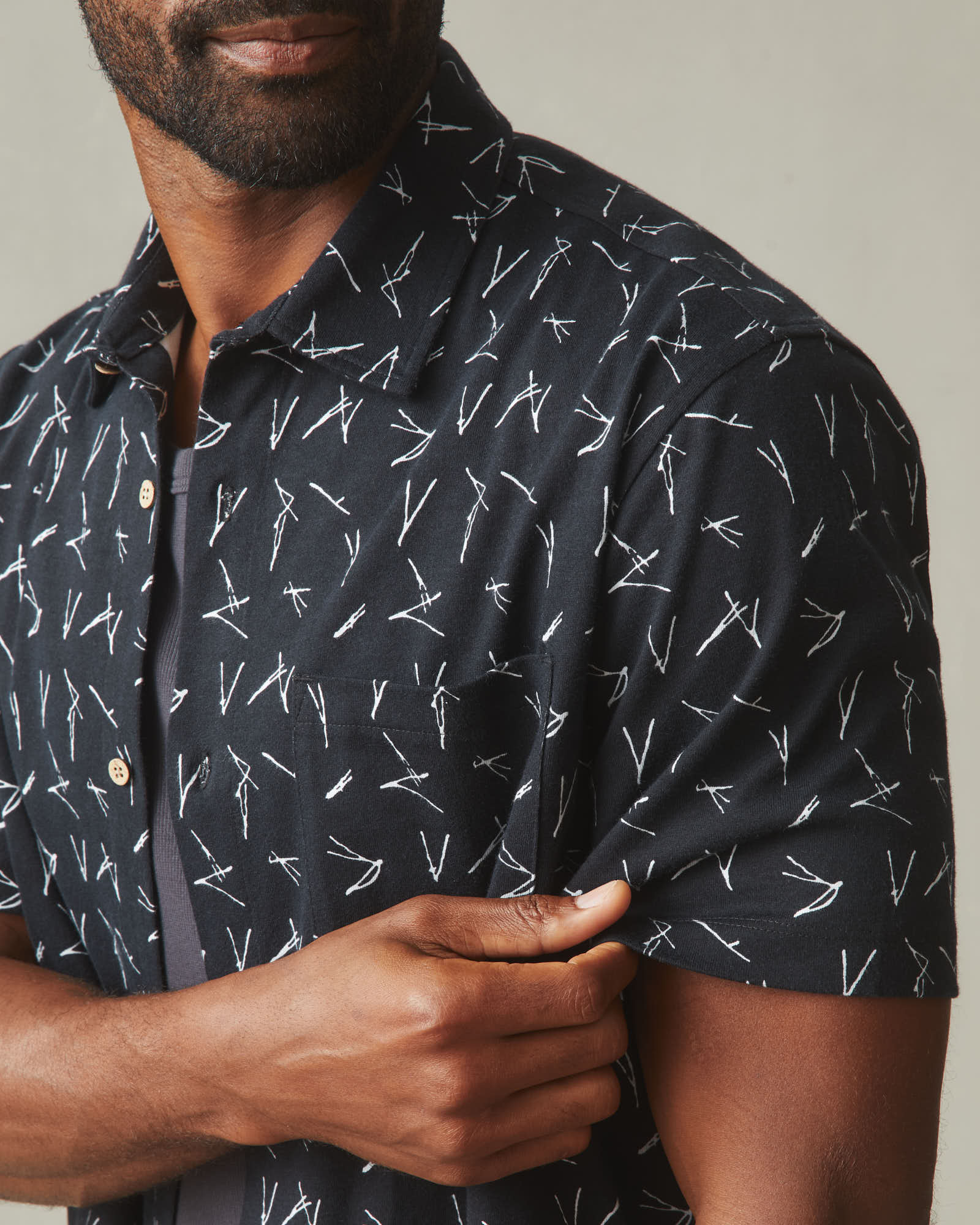 Men's Resort Shirt - Black White Print - Image 4