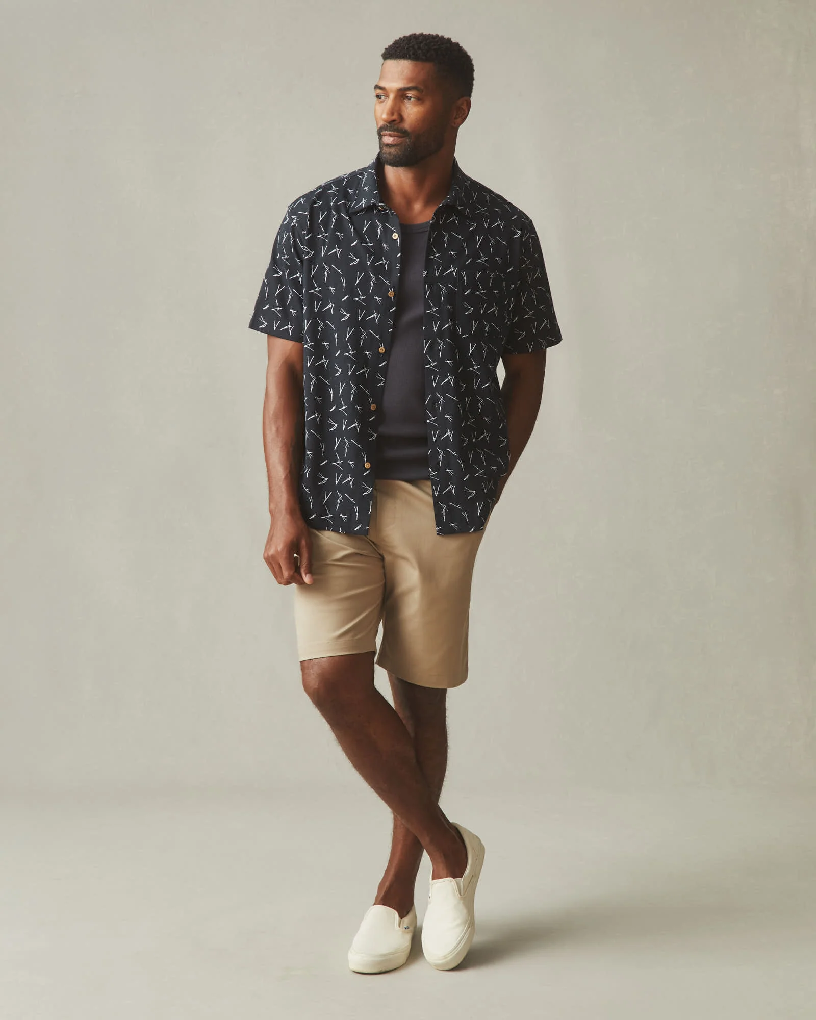 Men's Resort Shirt - Black White Print - Image 5
