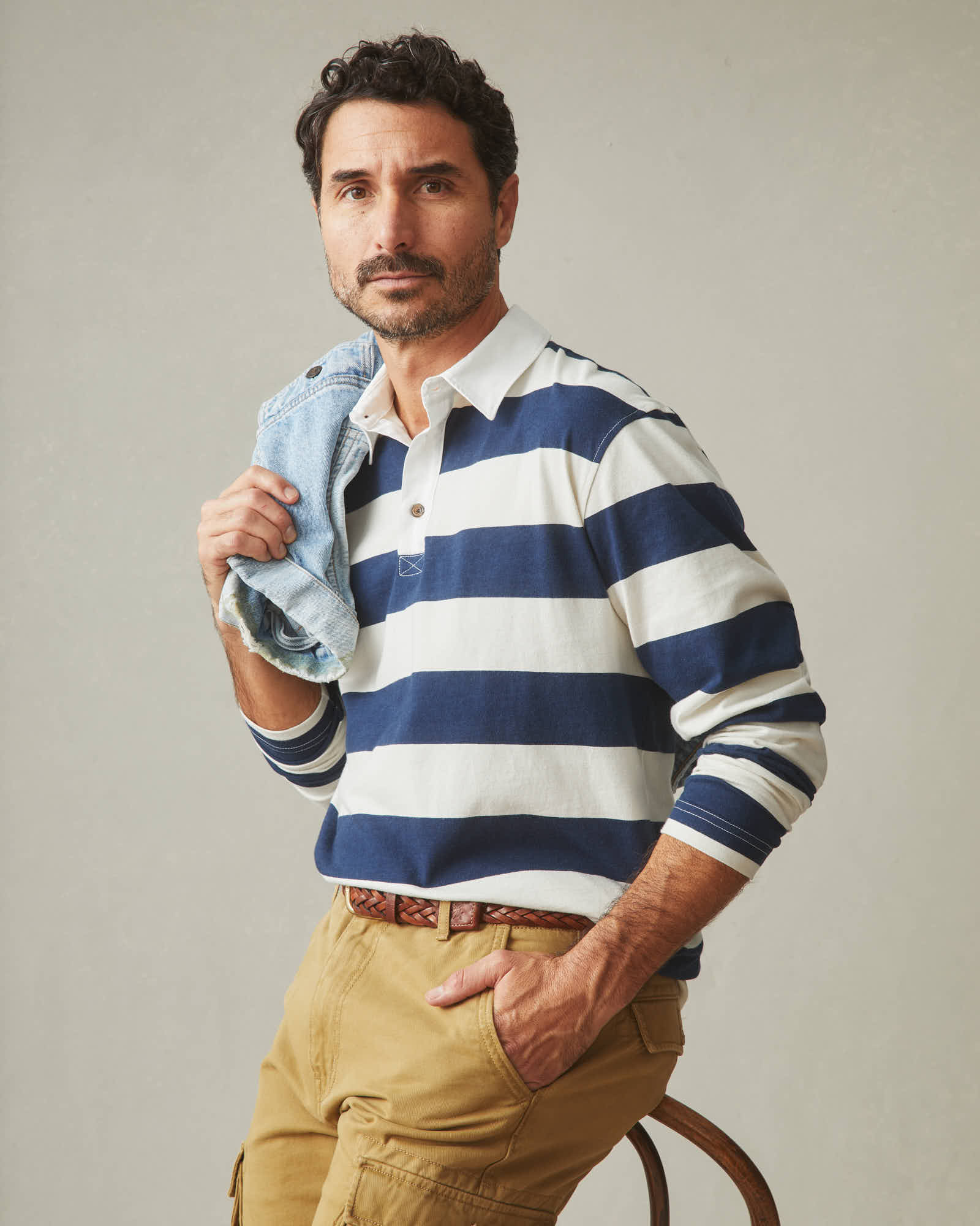 Men's Rugby Shirt - Blue Stripe - Image 5