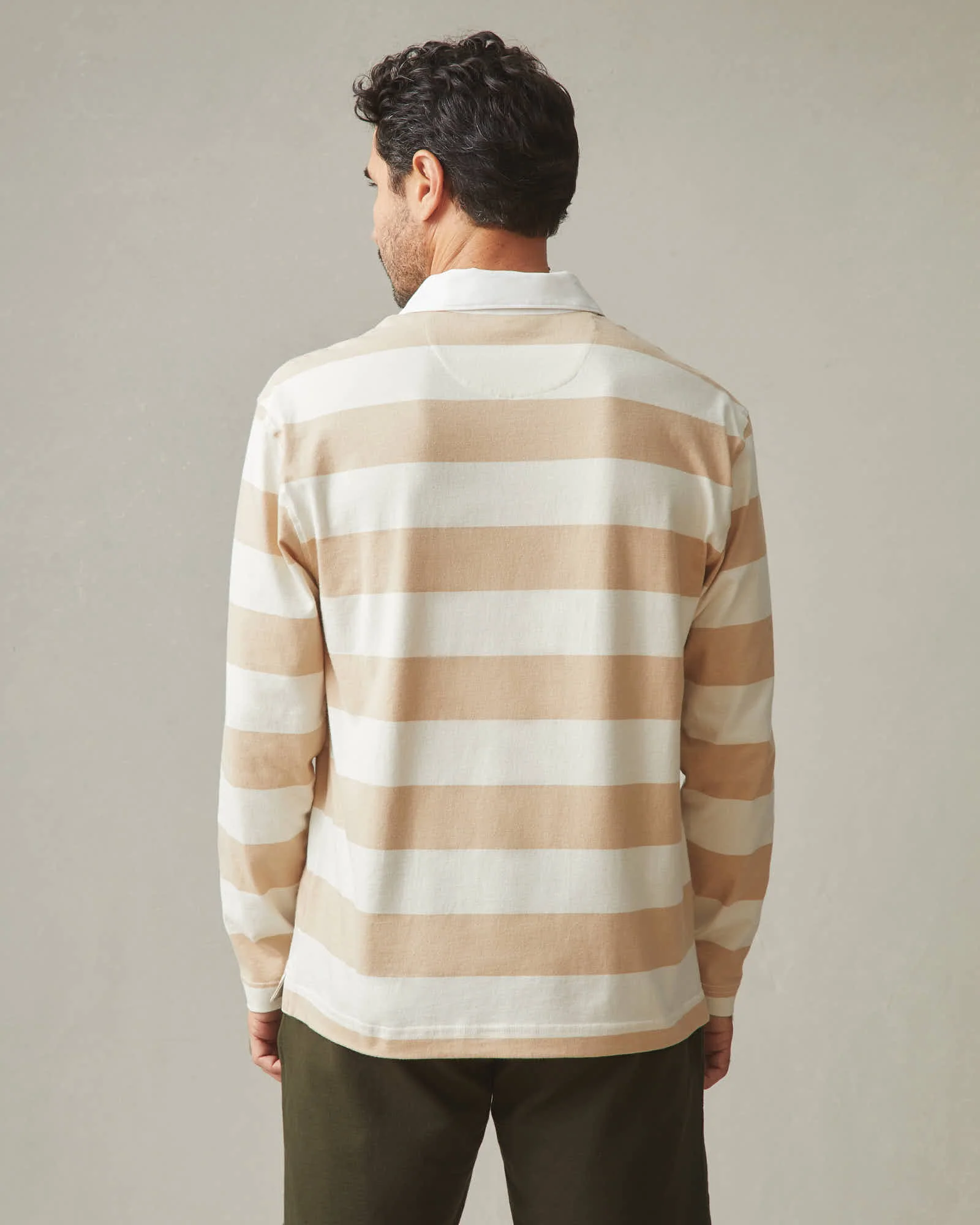 Men's Rugby Shirt - Khaki Stripe - Image 3
