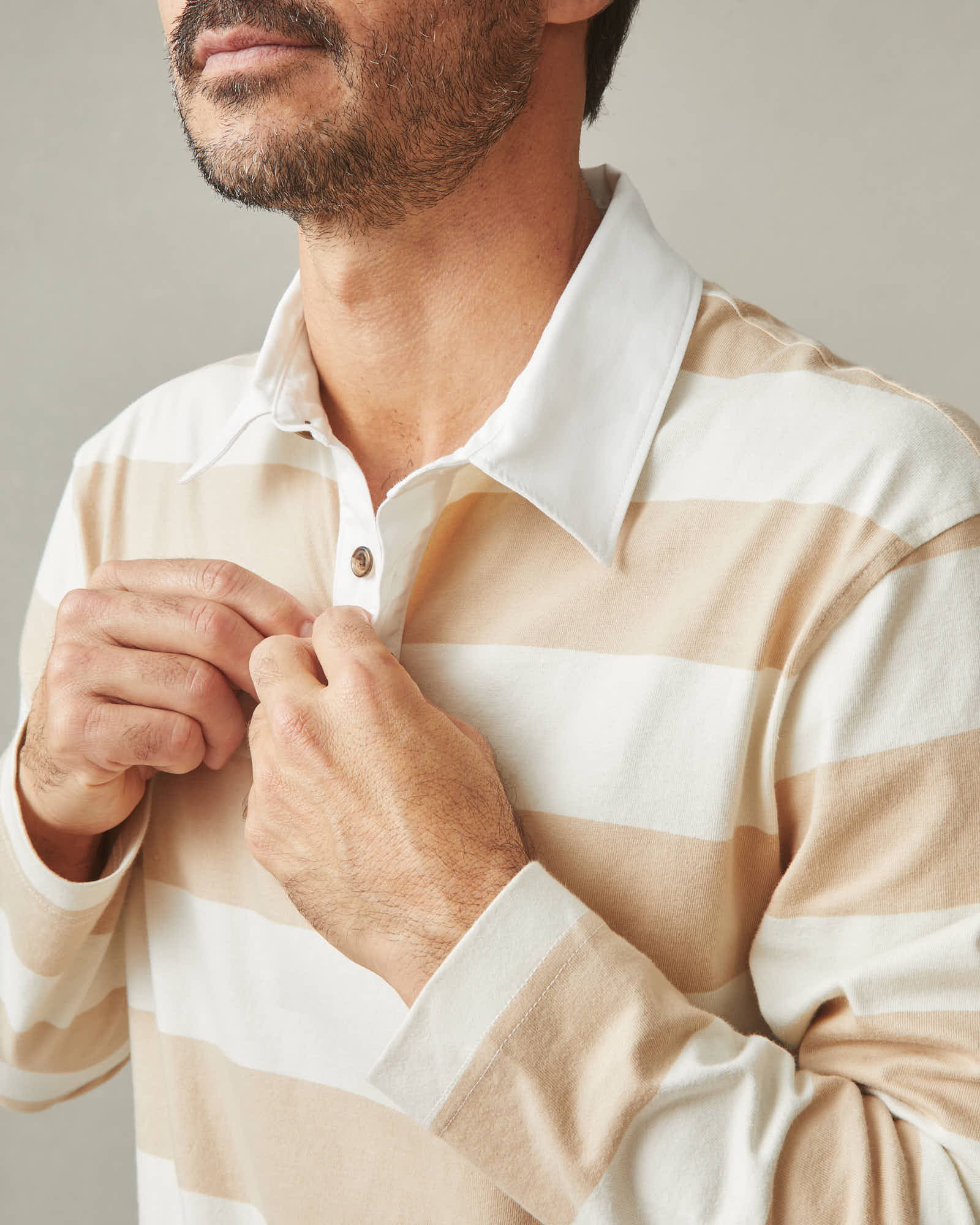 Men's Rugby Shirt - Khaki Stripe - Image 4