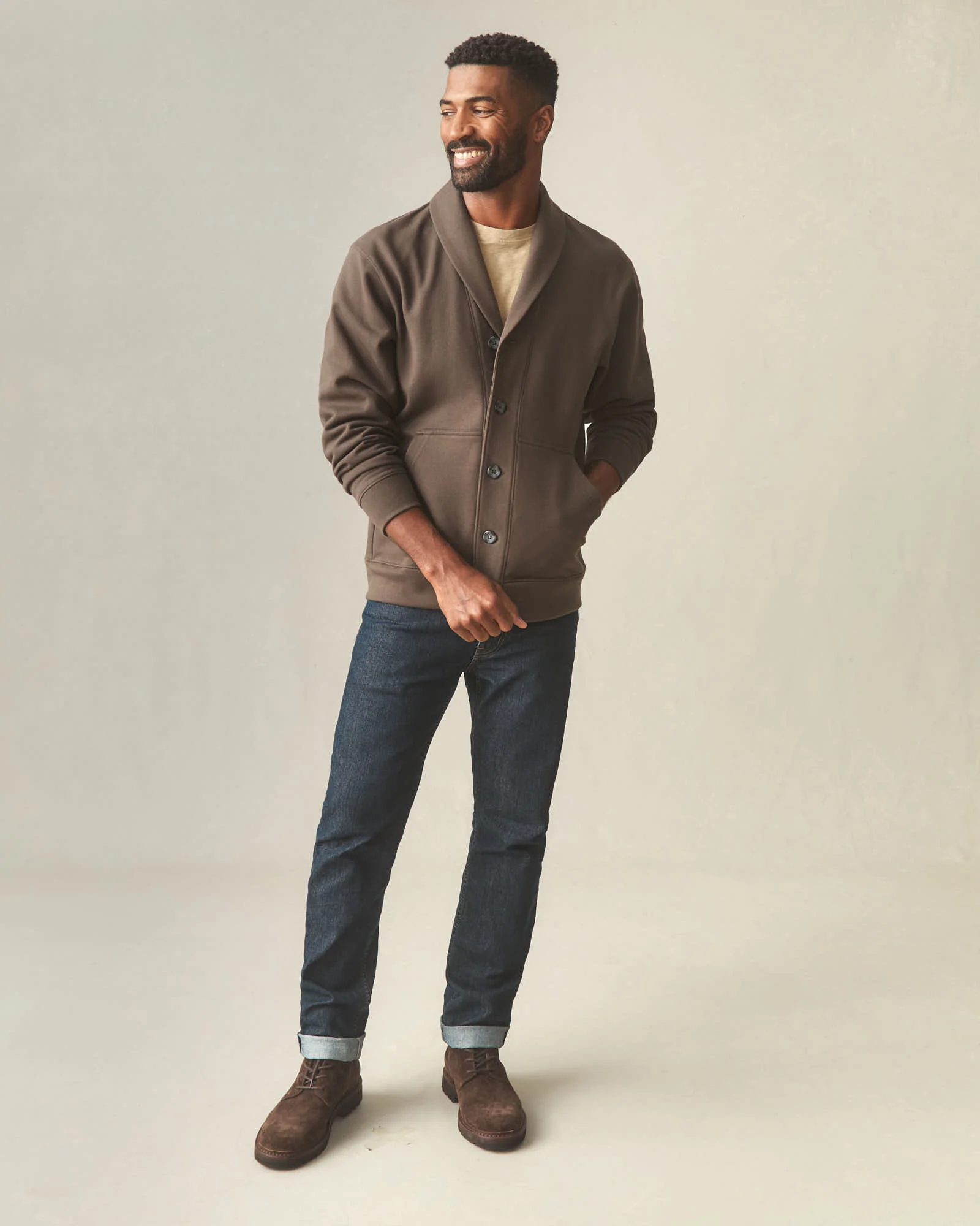 Men's Shawl Collar Cardigan - Turkish Coffee - Image 5