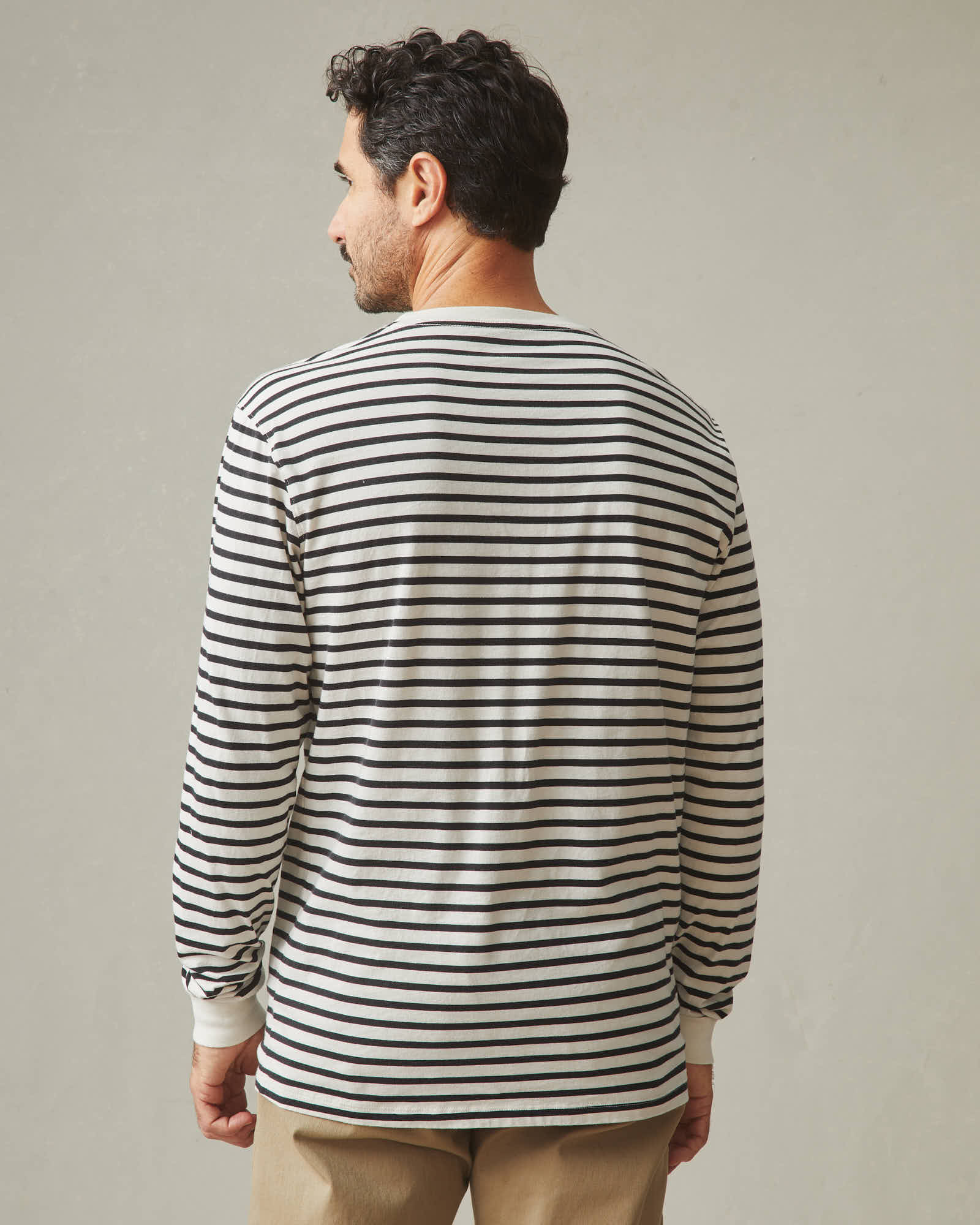 Men's Standard Crew Long Sleeve Tee - Navy Stripe - Image 3