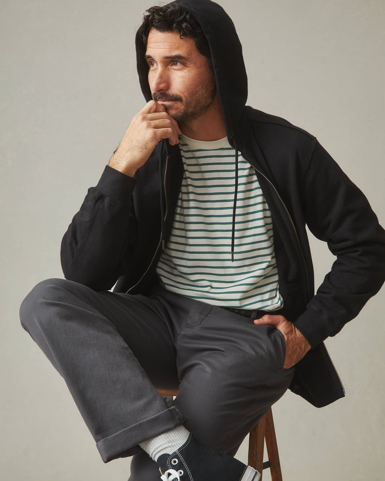 Men's Standard Crew Long Sleeve Tee - Sagebrush Green Stripe - Image 5