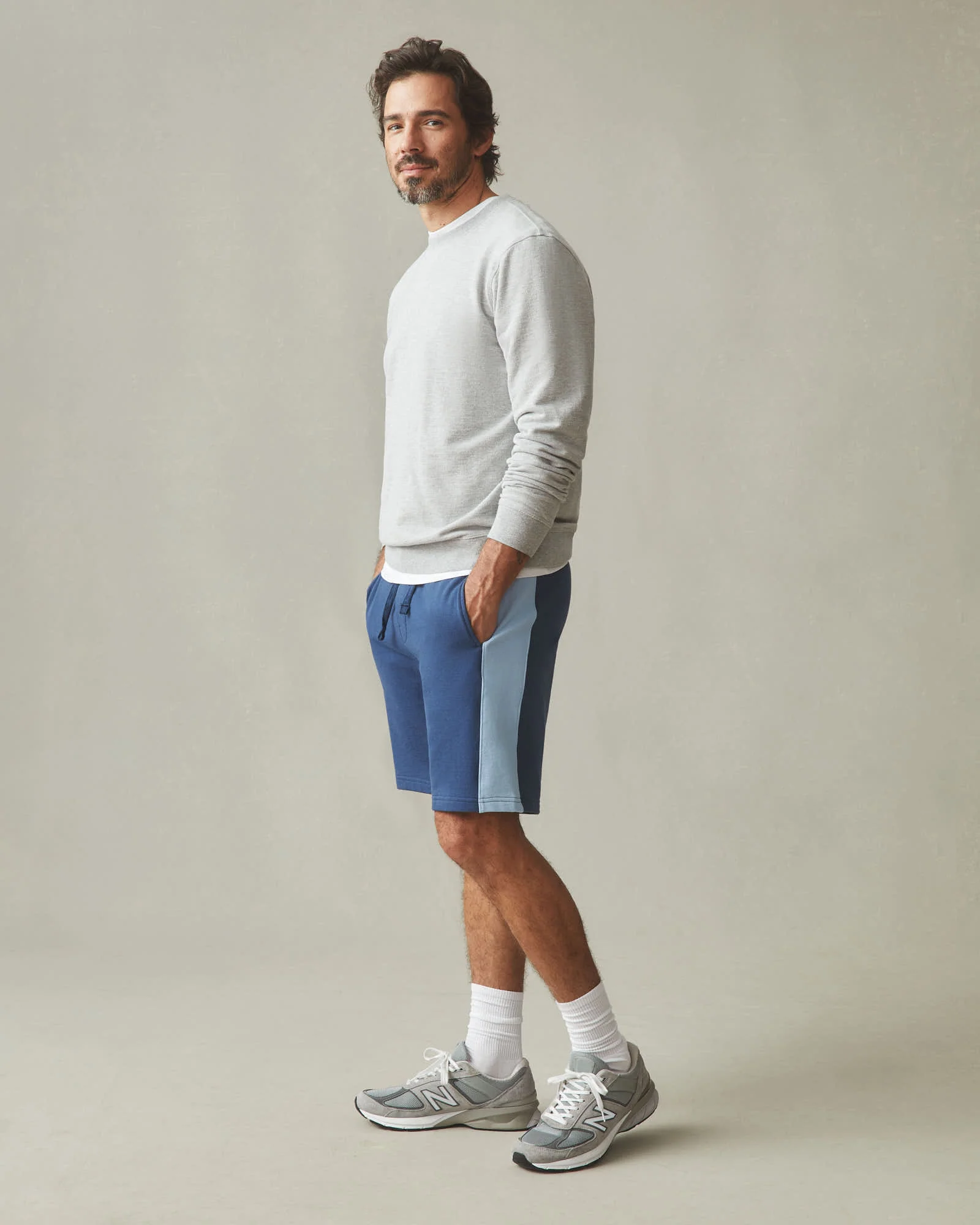 Men's Colorblock Sweatshort - Marine Navy Powder Blue - Image 6