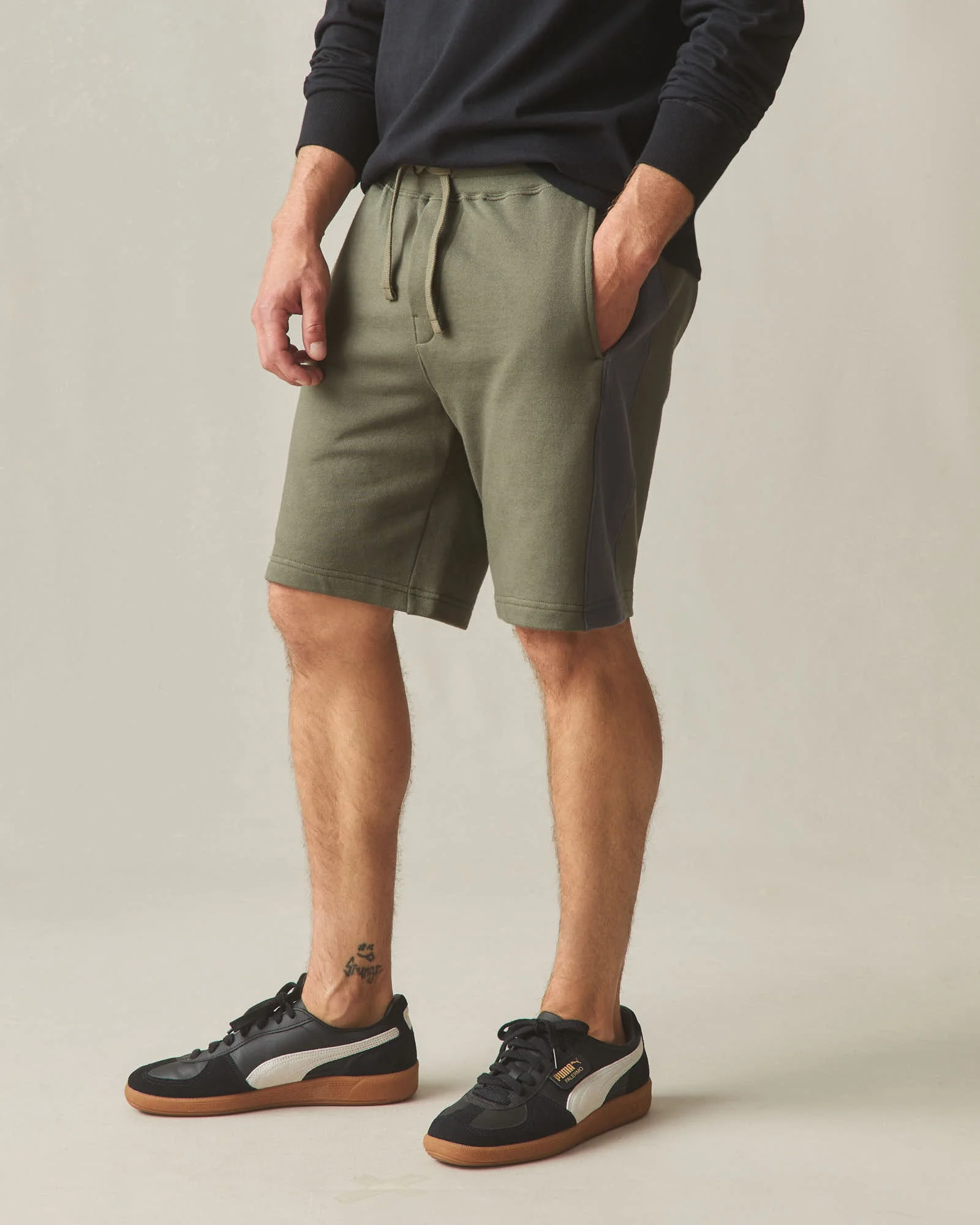 Men's Colorblock Sweatshort - Olive Dark Charcoal - Image 3
