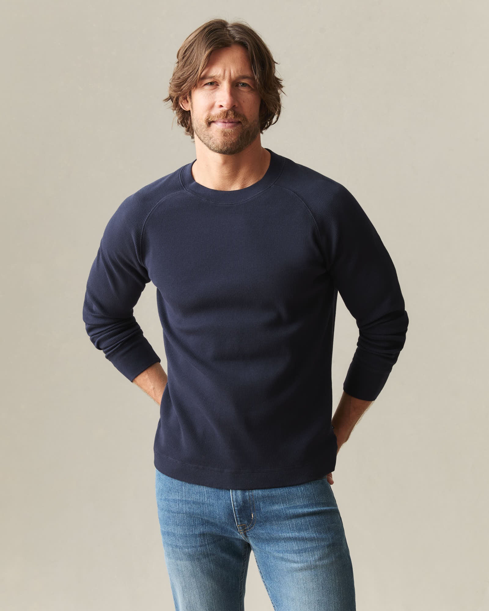 Men's Thermal Long Sleeve Crew Tee - True Navy - Image 2