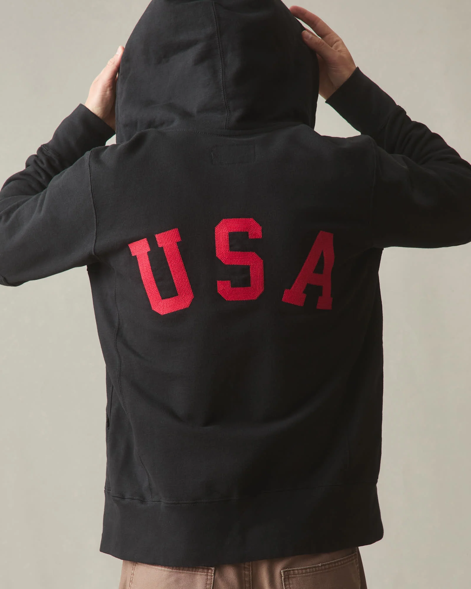 Men's Classic Full Zip USA Embroidery - Black - Image 3