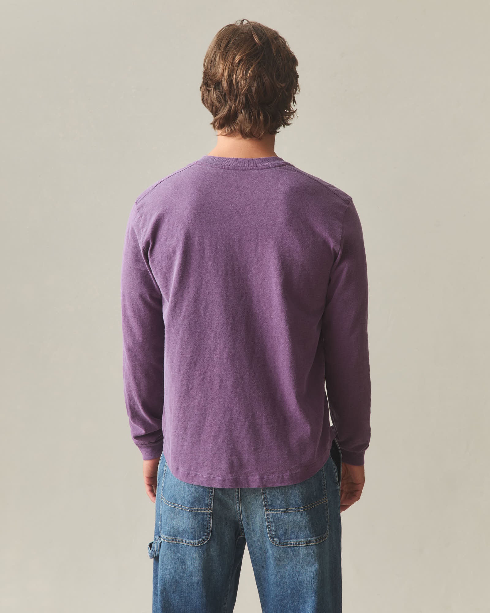 Men's Broken-In Premium Slub Long Sleeve Henley - Deep Purple - Image 4