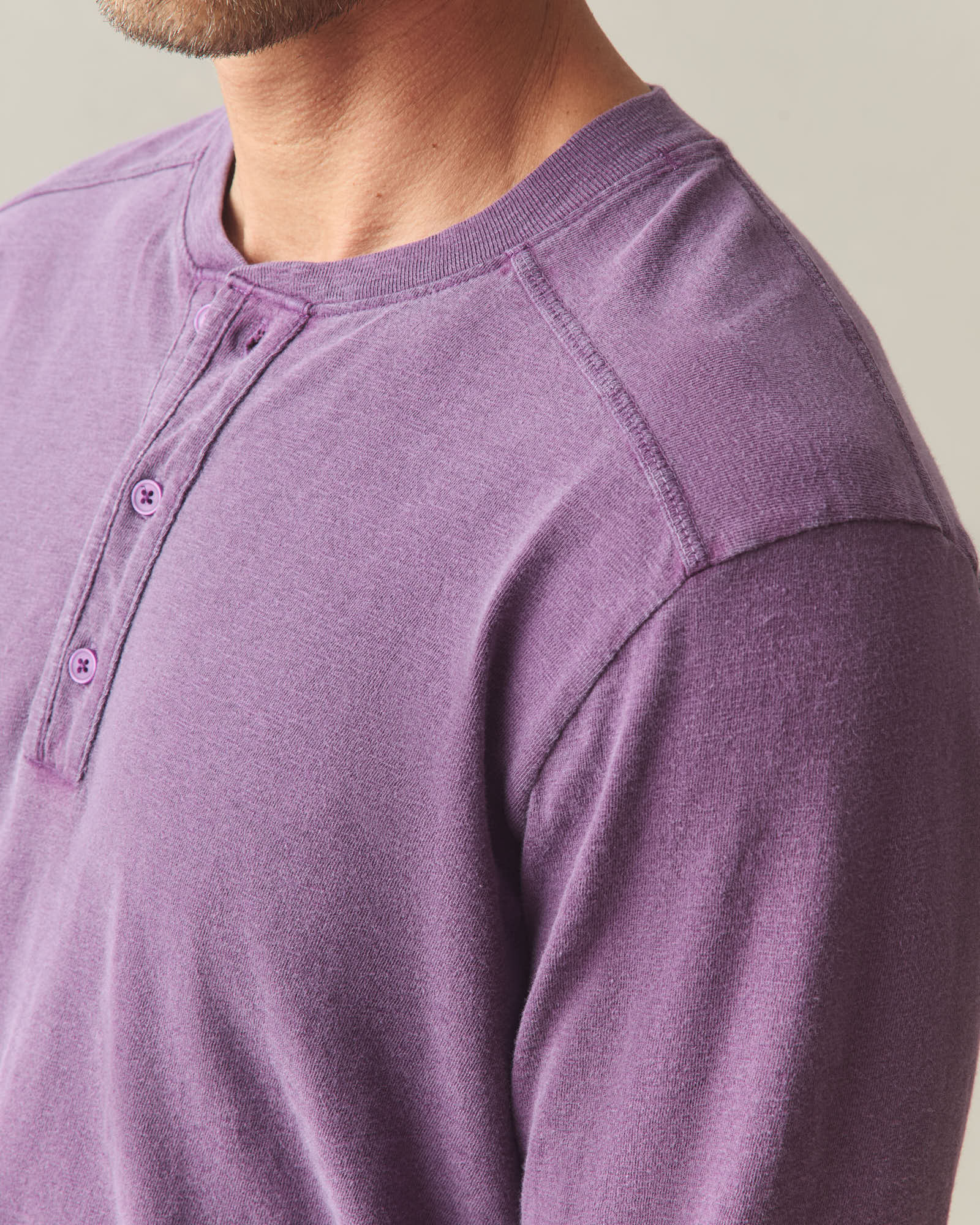 Men's Broken-In Premium Slub Long Sleeve Henley - Deep Purple - Image 5