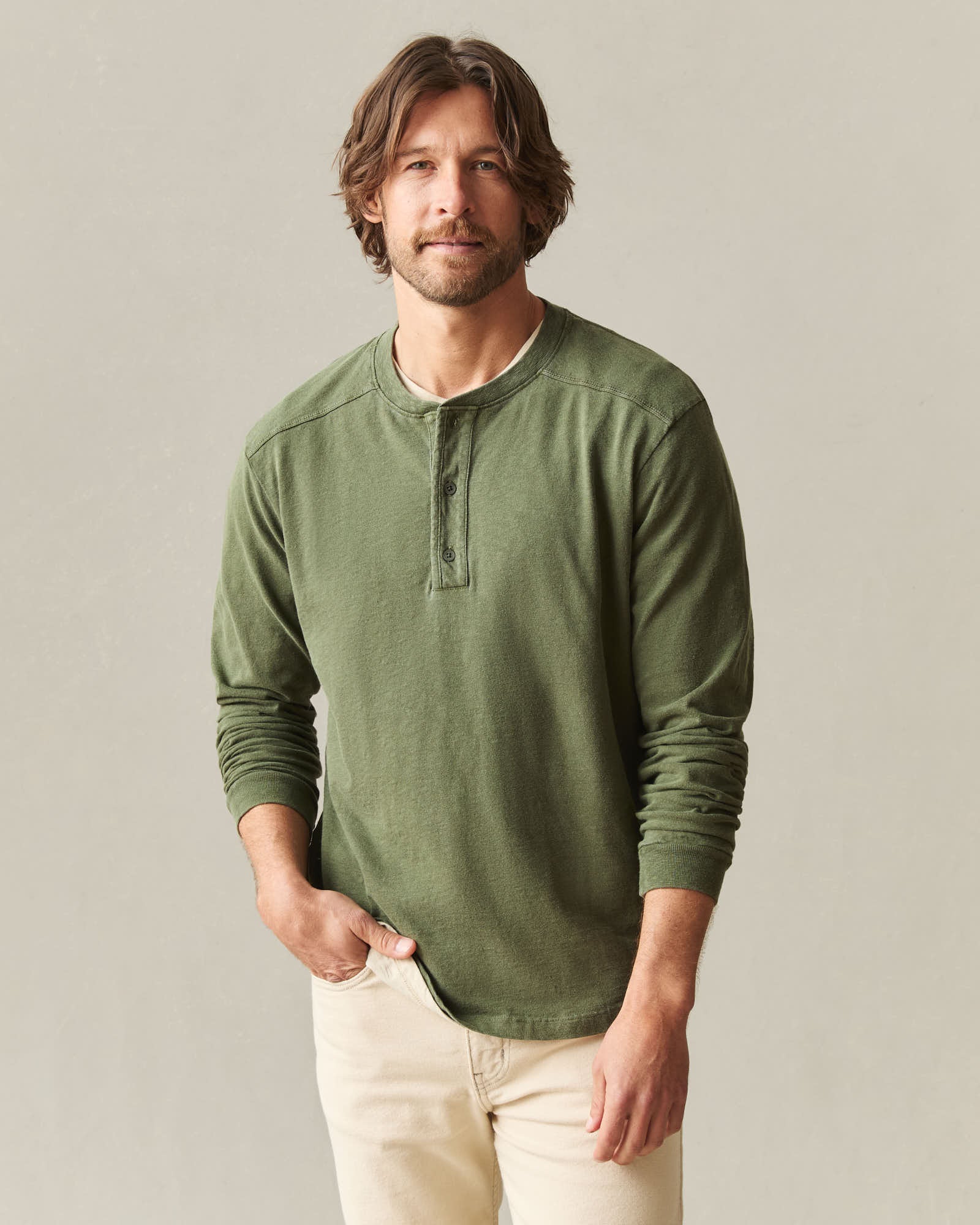 Men's Broken-In Premium Slub Long Sleeve Henley - Rifle Green - Image 2