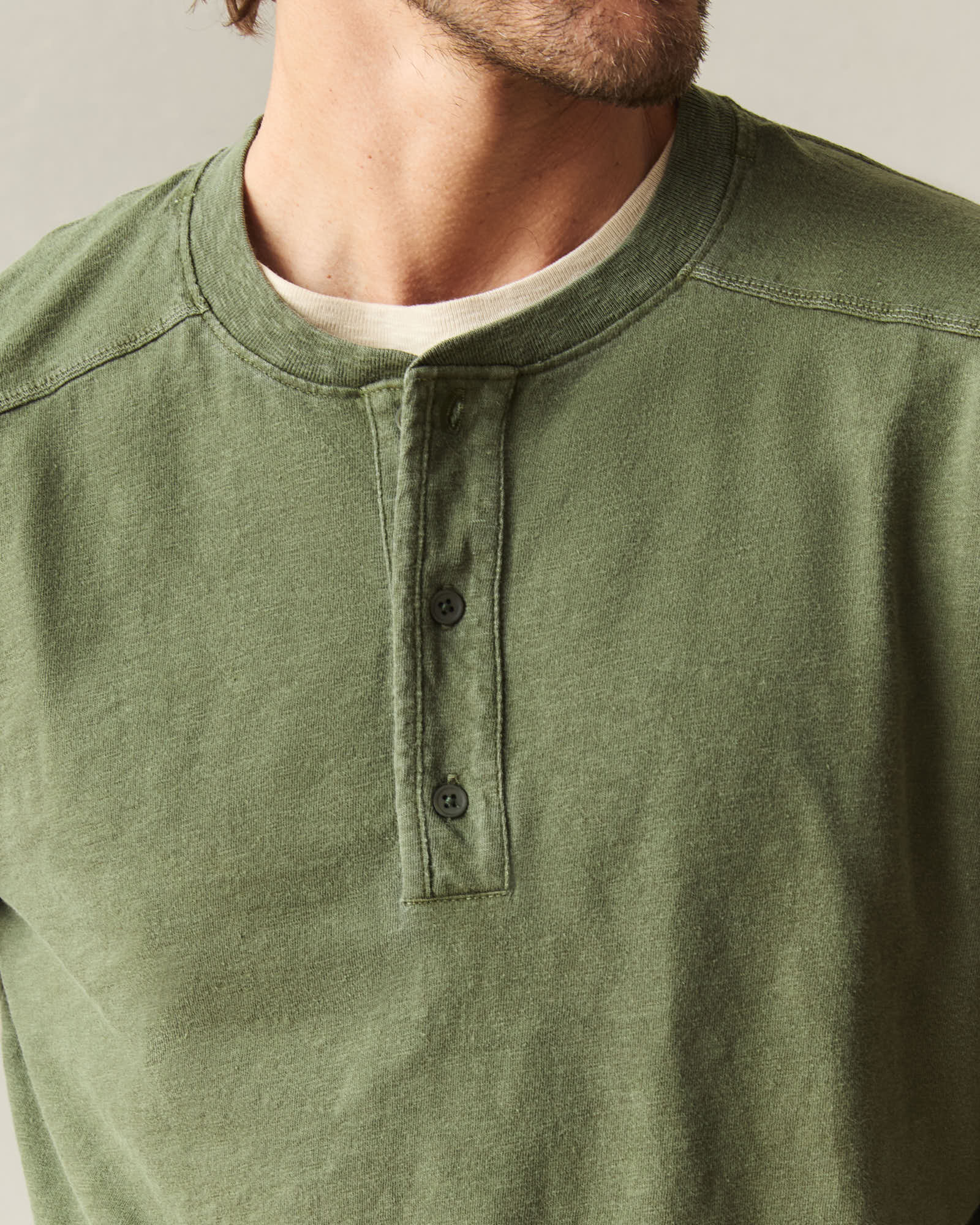 Men's Broken-In Premium Slub Long Sleeve Henley - Rifle Green - Image 4