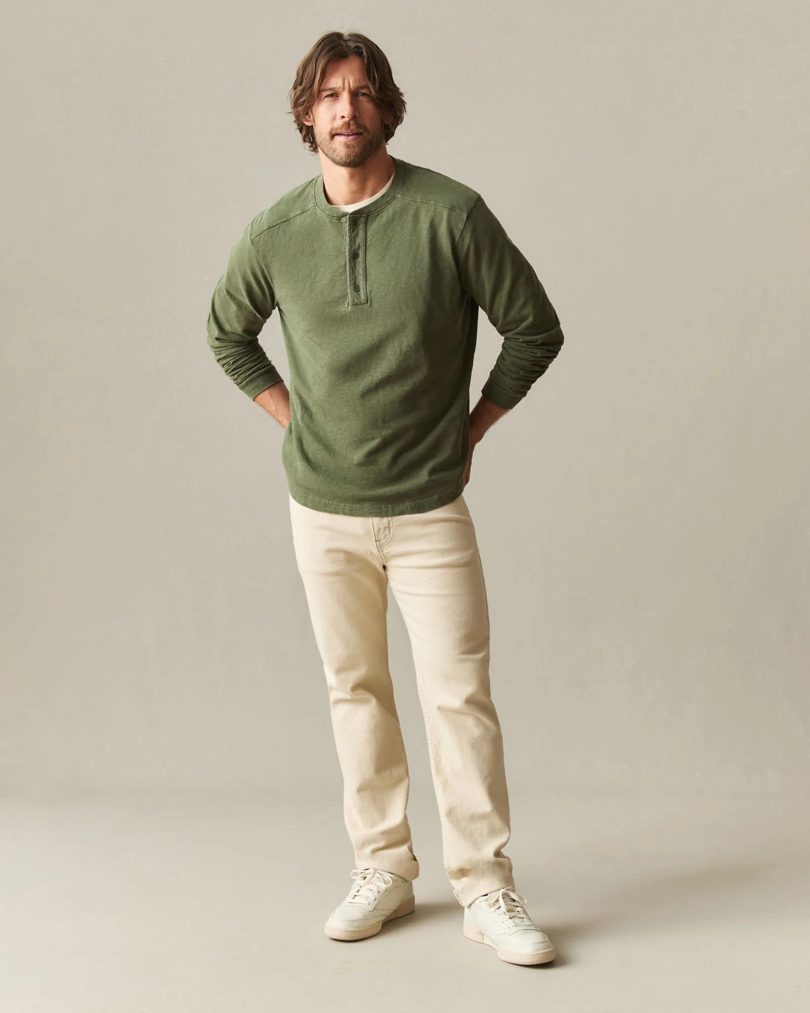 Men's Broken-In Premium Slub Long Sleeve Henley - Rifle Green - Image 5