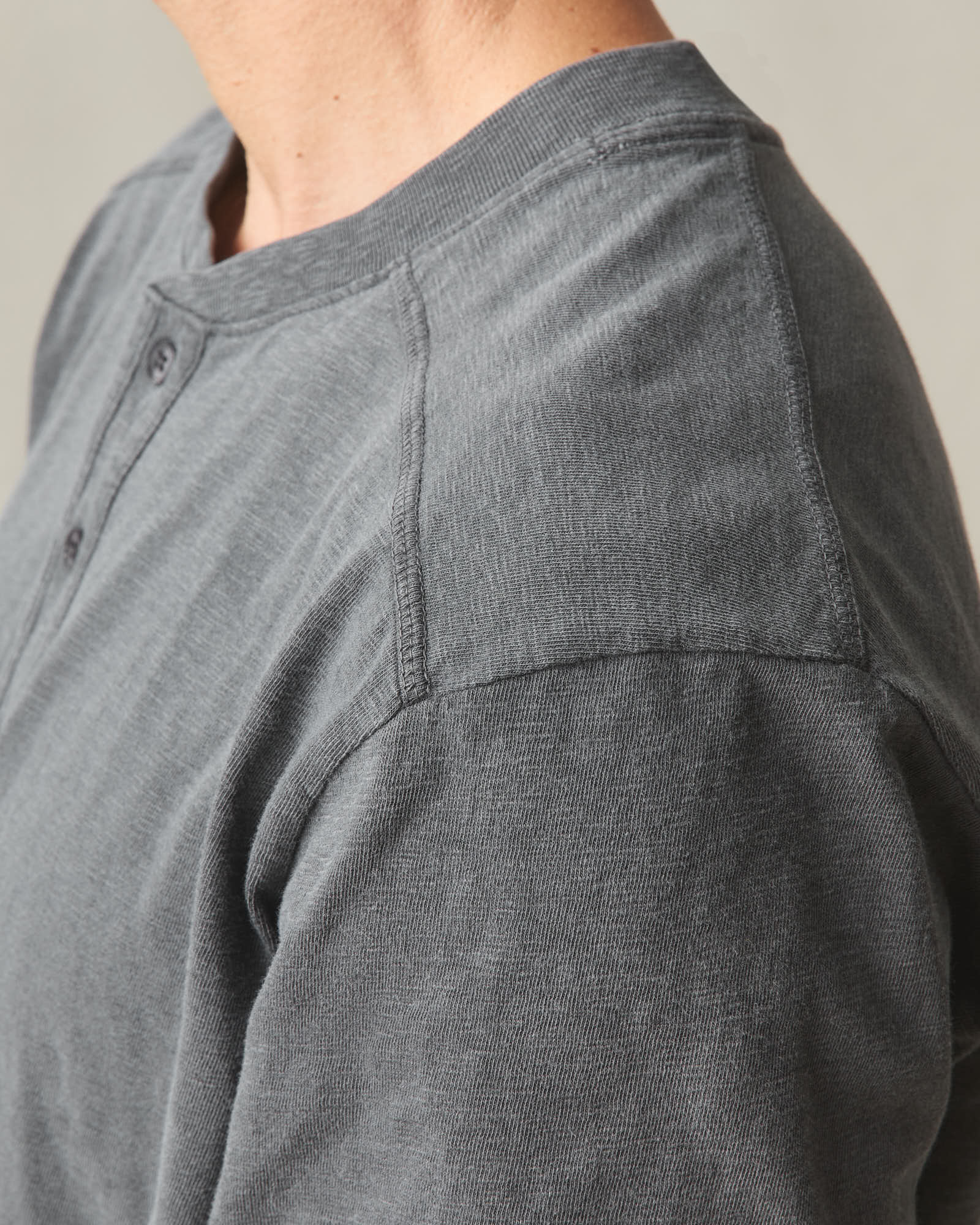 Men's Broken-In Premium Slub Long Sleeve Henley - Washed Black - Image 7