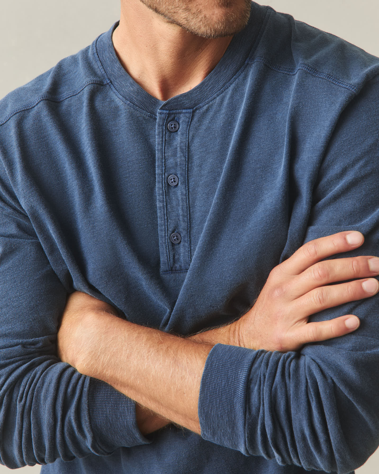 Men's broken-In Premium Slub Long Sleeve Henley - Washed Marine Navy - Image 5