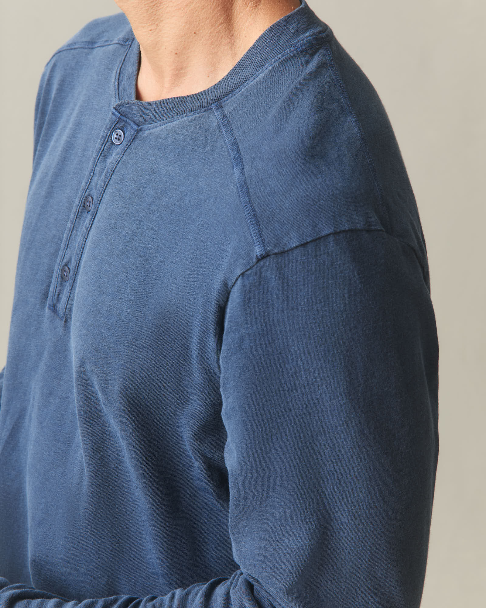 Men's broken-In Premium Slub Long Sleeve Henley - Washed Marine Navy - Image 6