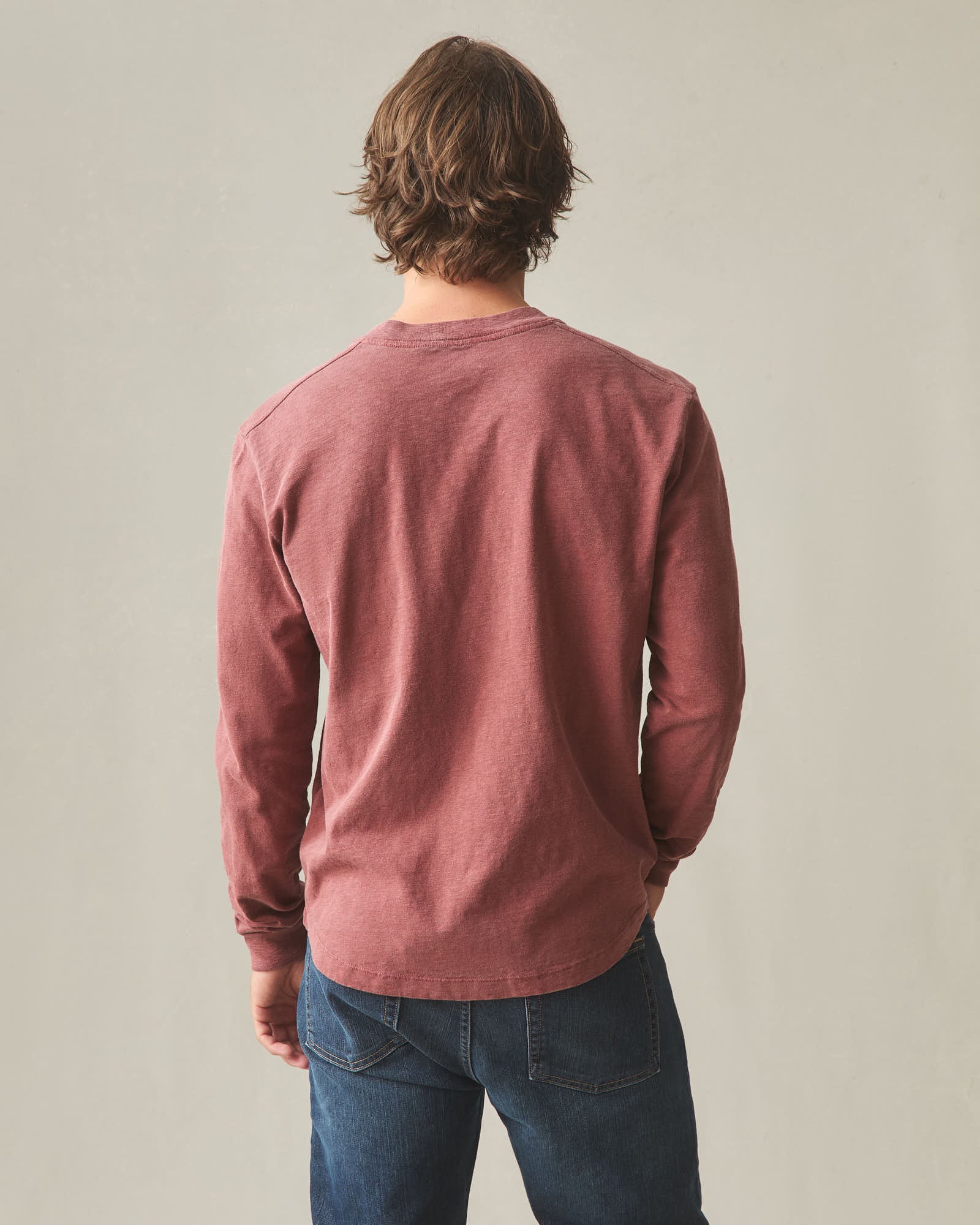 Men's Broken-In Premium Slub Long Sleeve Henley - Washed Redwood - Image 5