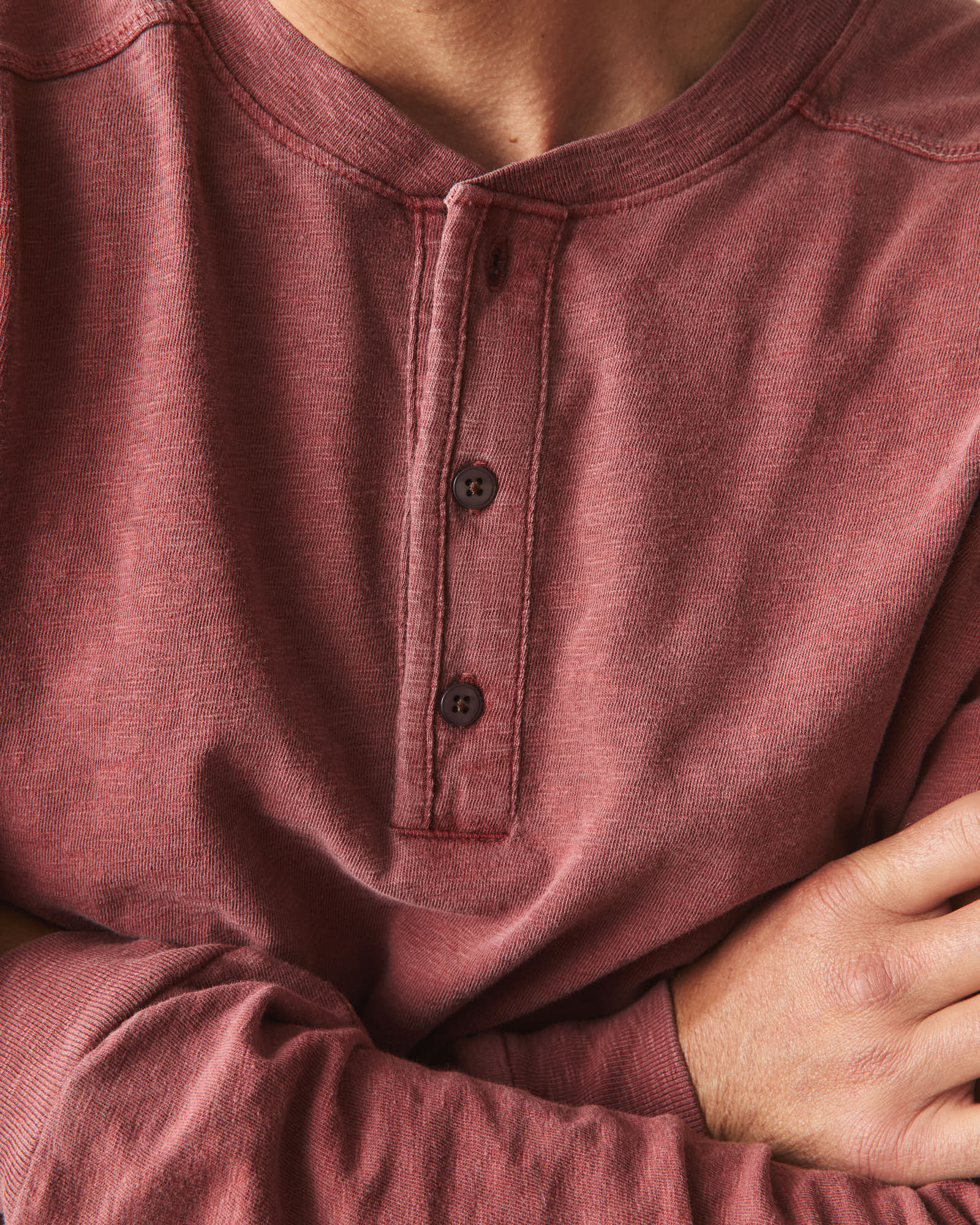 Men's Broken-In Premium Slub Long Sleeve Henley - Washed Redwood - Image 6