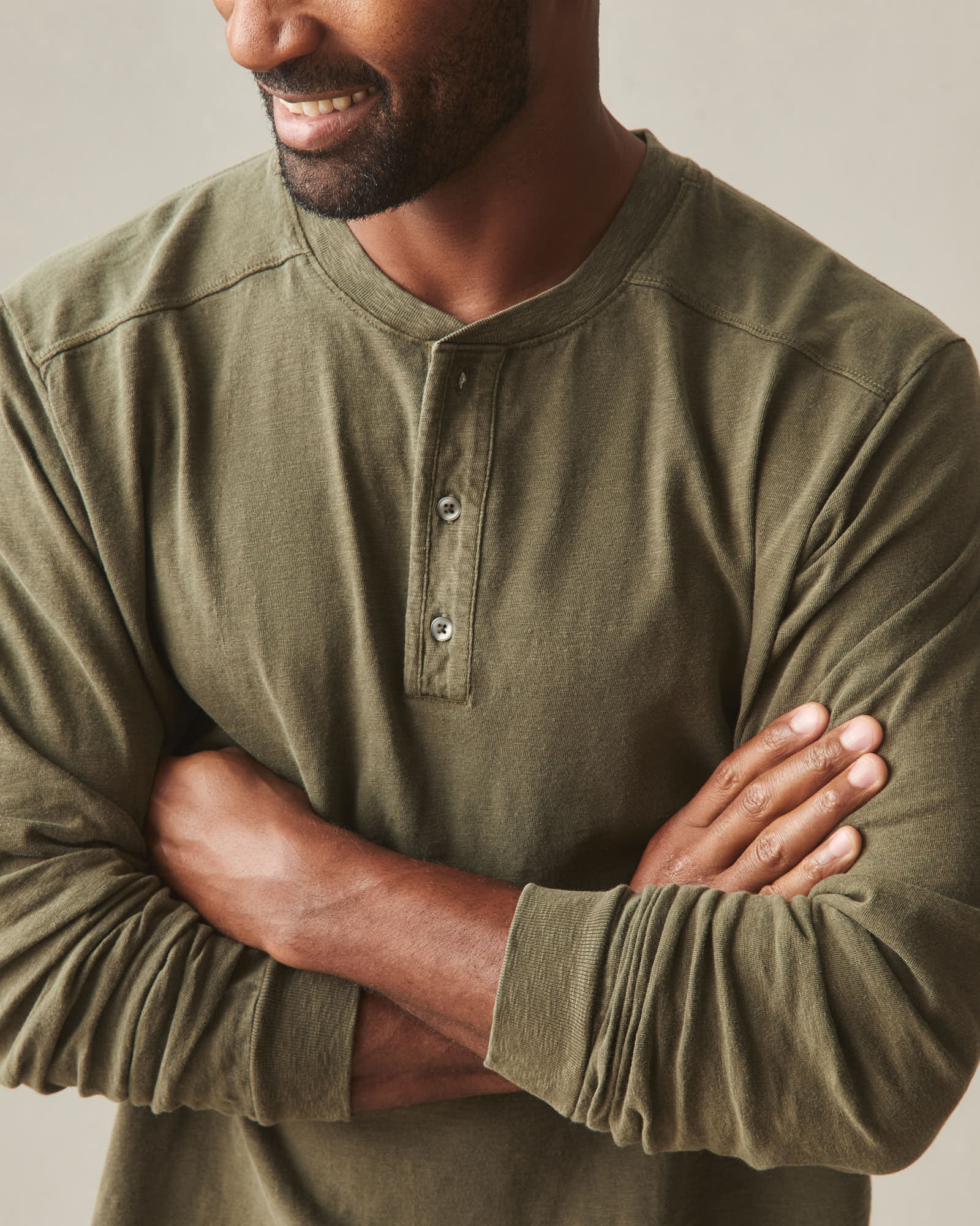 Men's Broken-In Premium Slub Long Sleeve Henley - Washed Seaweed - Image 3