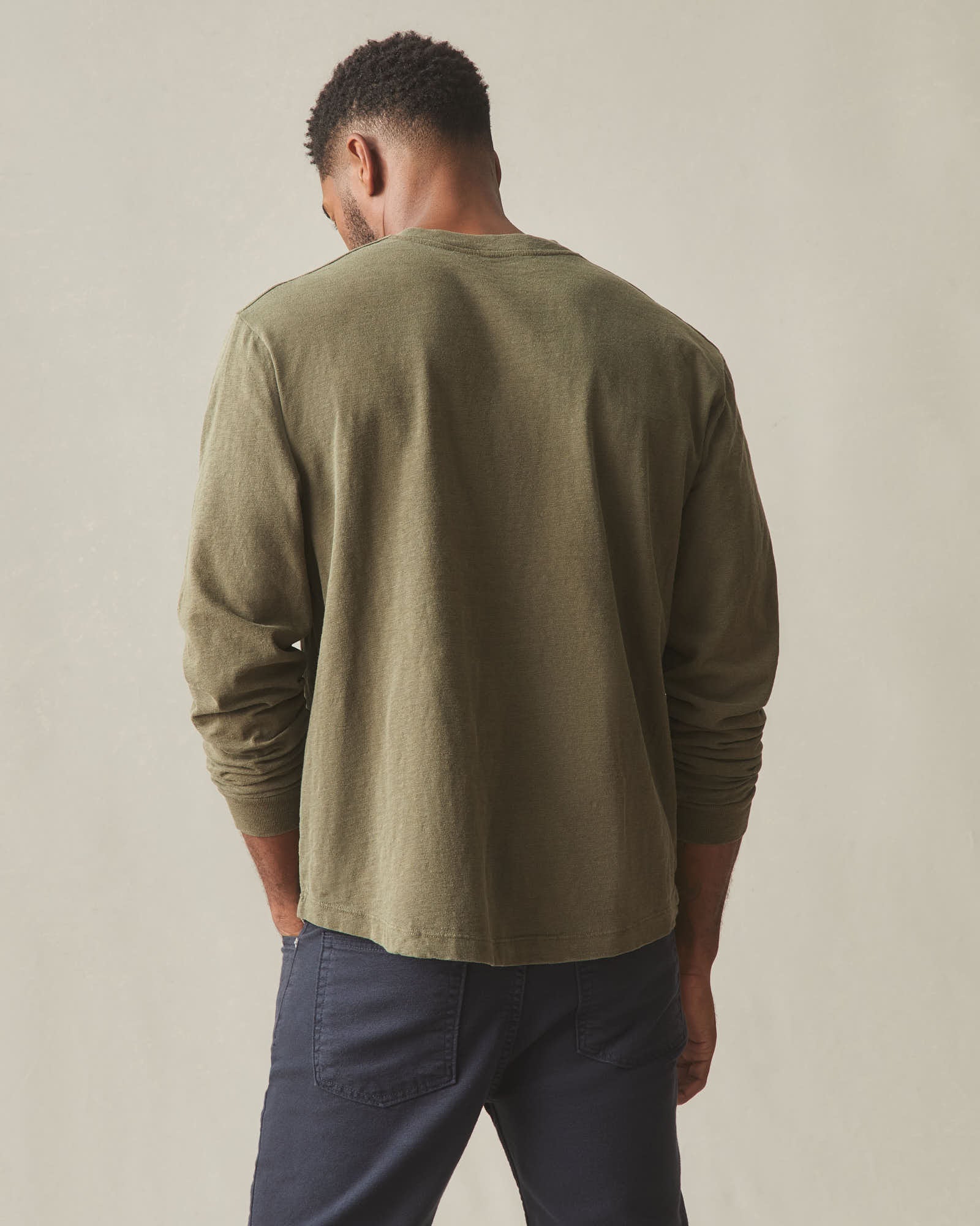 Men's Broken-In Premium Slub Long Sleeve Henley - Washed Seaweed - Image 5