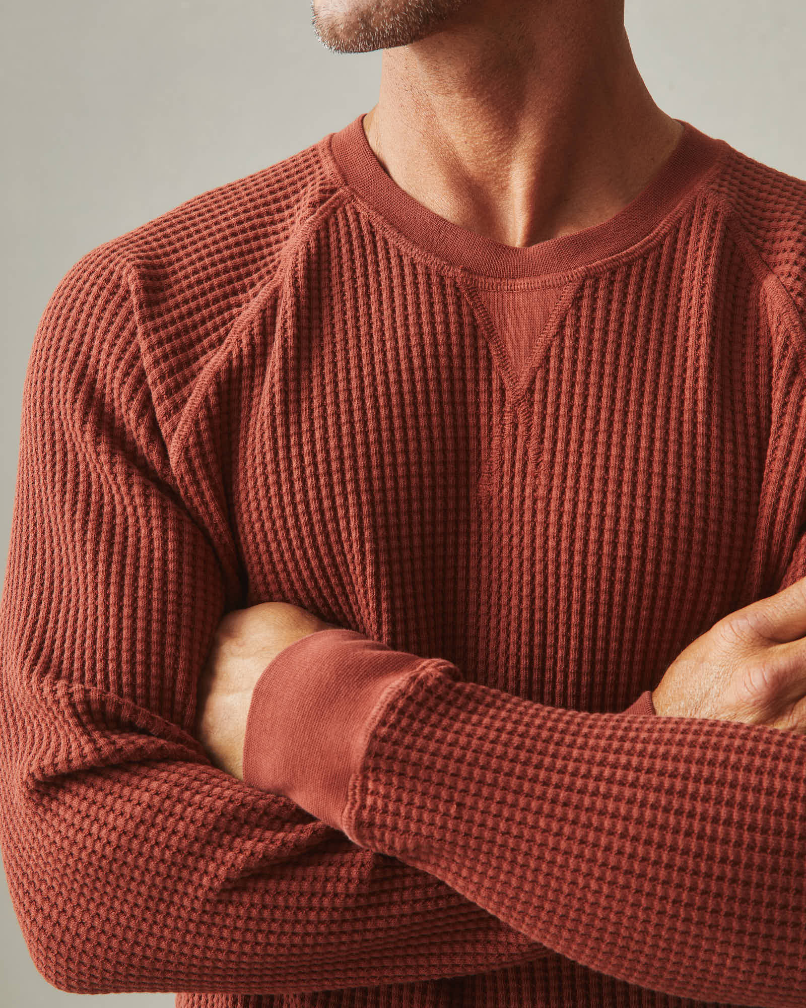 Men's Waffle Crew Long Sleeve - Smoked Paprika - Image 3